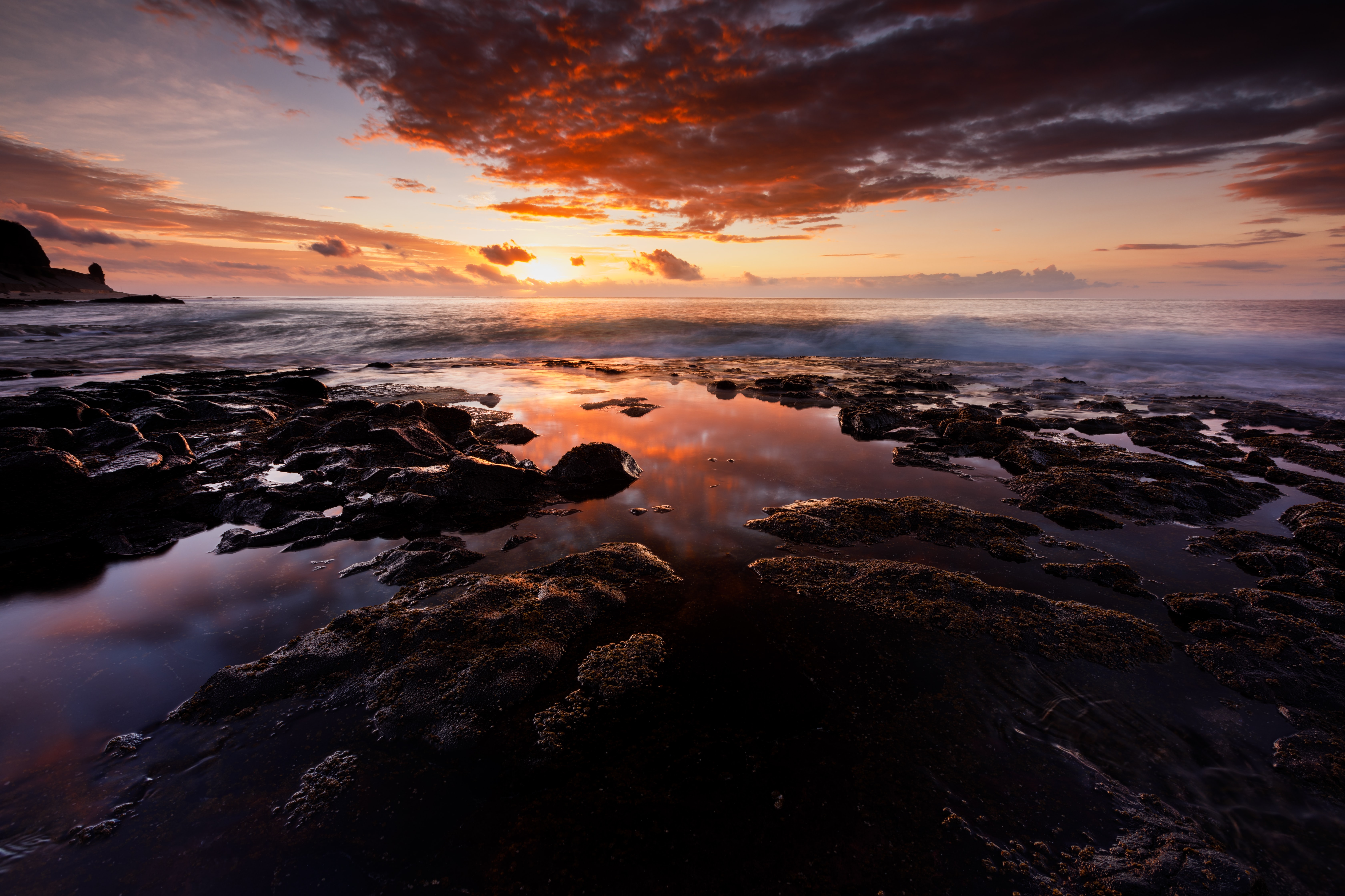 rocks, nature, sunset, stones, sea, stunned, obalka Desktop Wallpaper