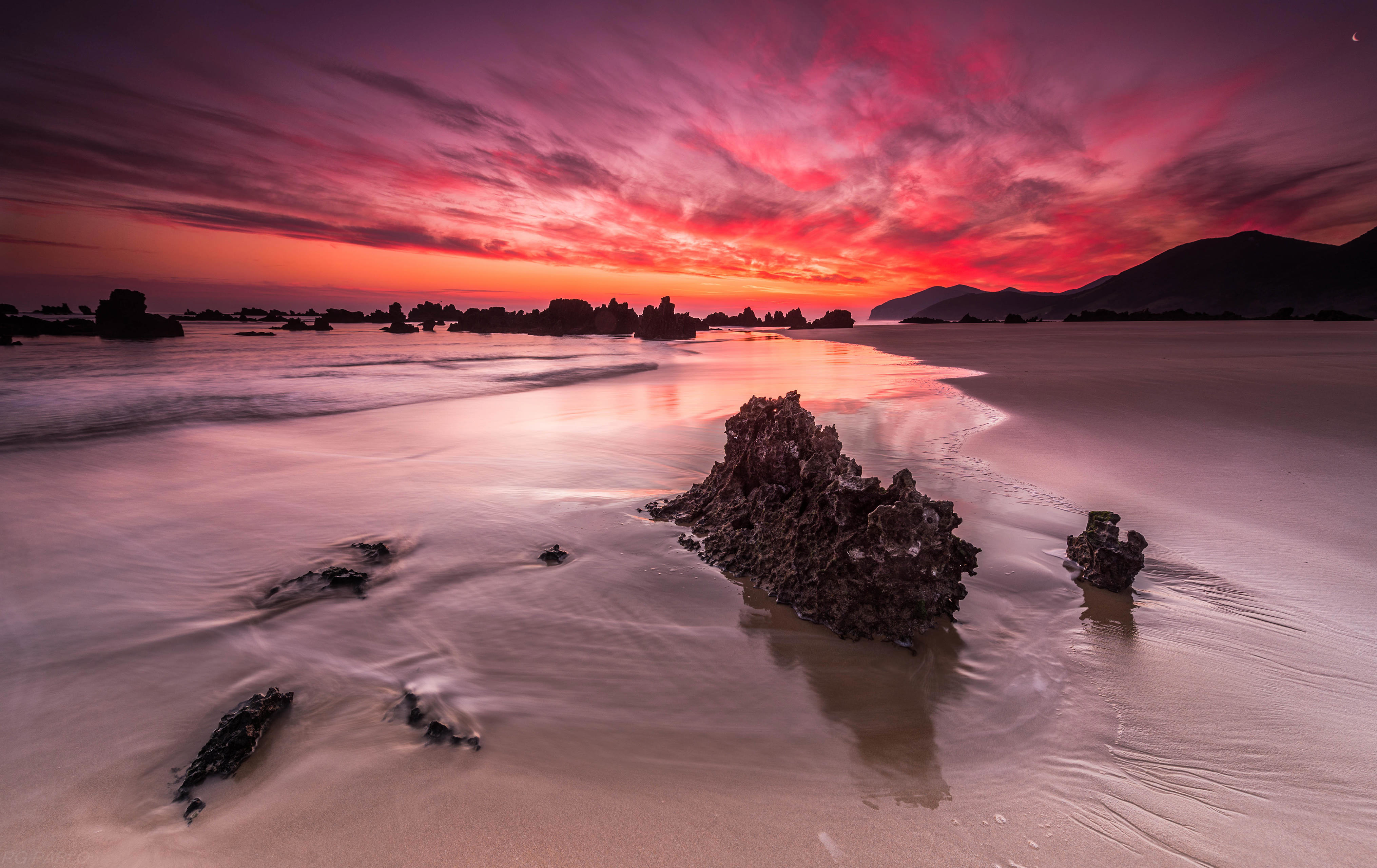 Free download wallpaper Sunset, Sky, Beach, Earth, Purple on your PC desktop