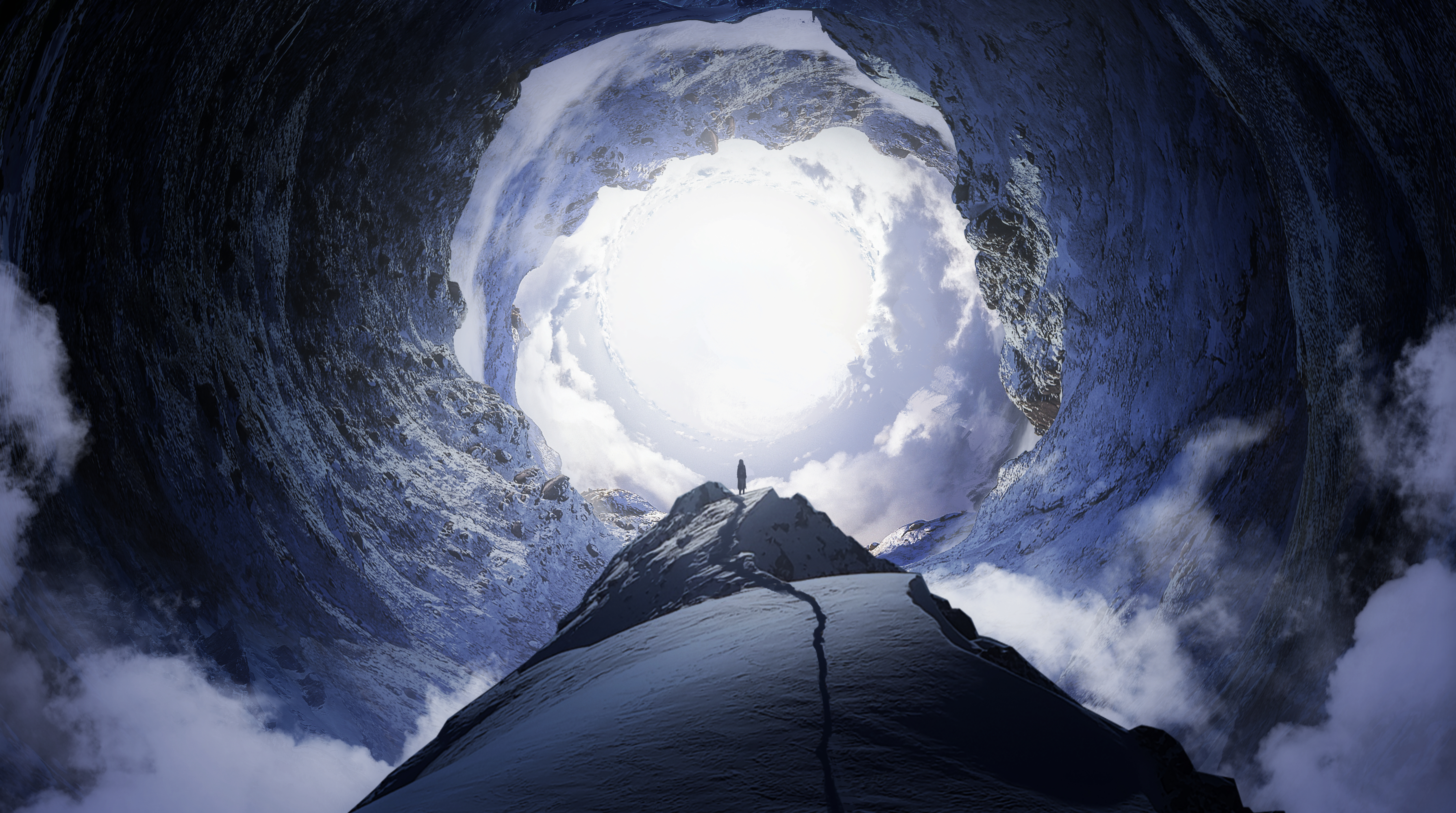 Free download wallpaper Anime, Mountain, Cave, Sunlight, Cloud, Original on your PC desktop