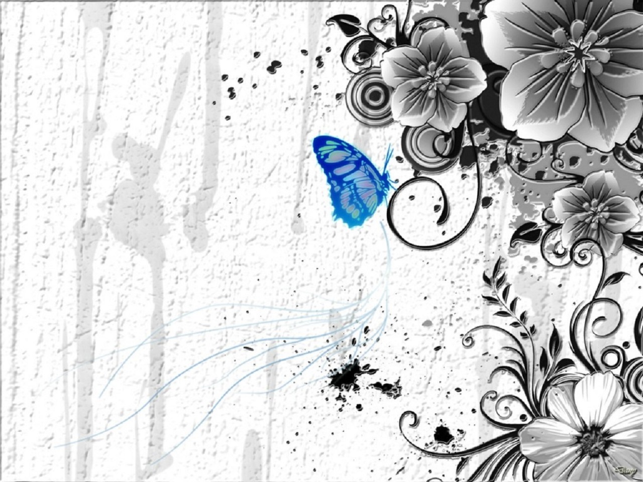 Скачать картинку Цветок, Бабочка, Художественные в телефон бесплатно.
