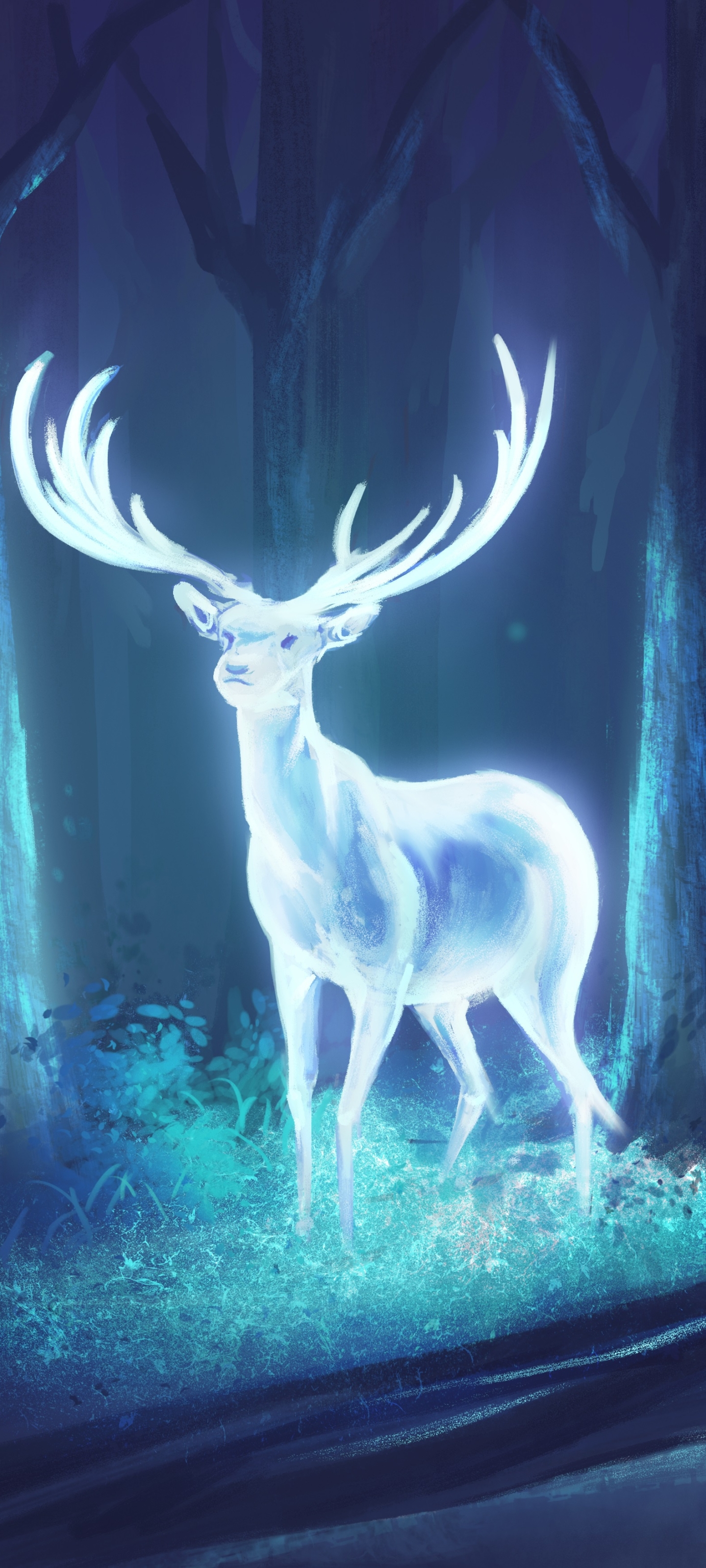 Download mobile wallpaper Fantasy, Night, Deer, Fantasy Animals for free.