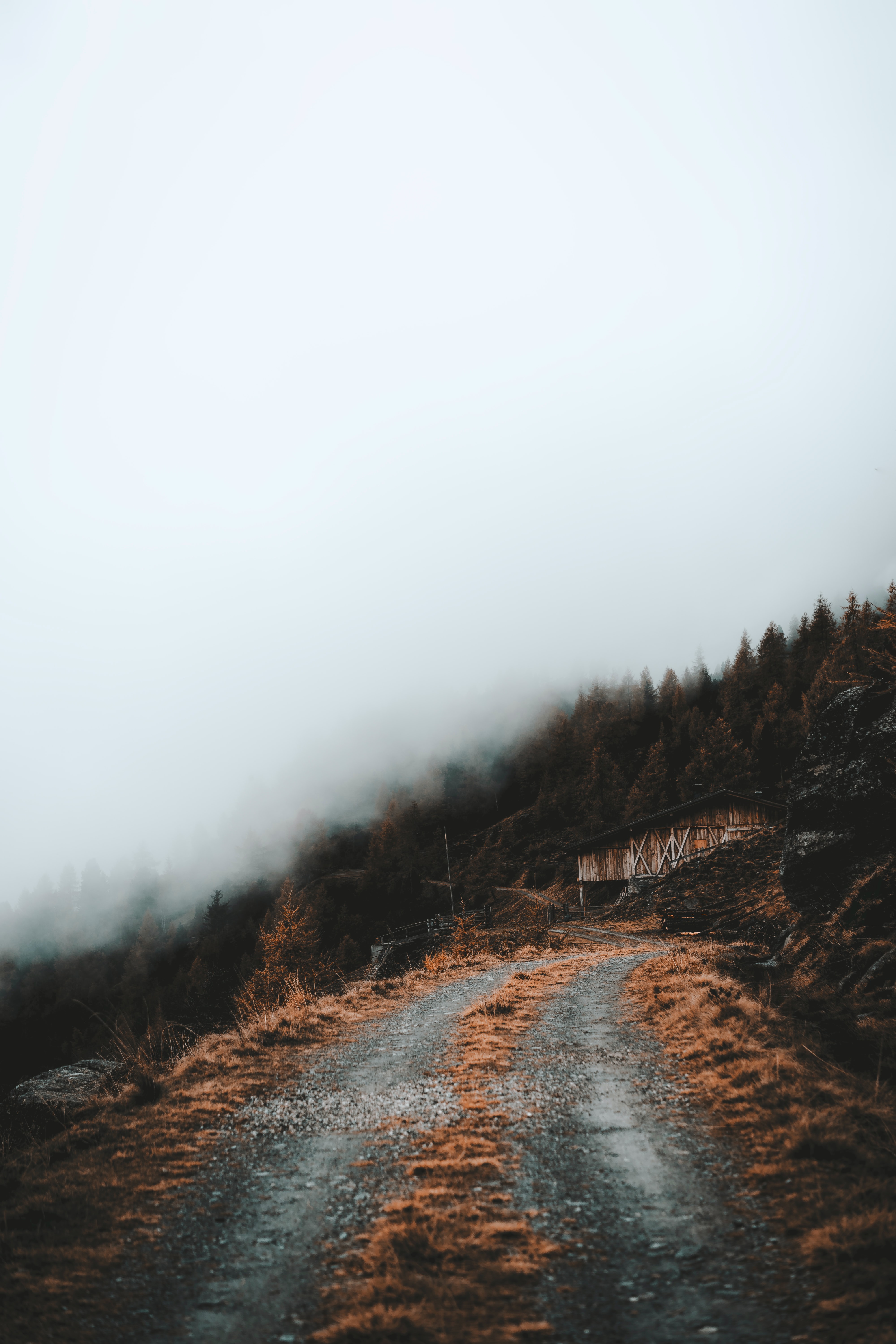 Download mobile wallpaper Trees, Slope, Building, Road, Cloud, Nature for free.