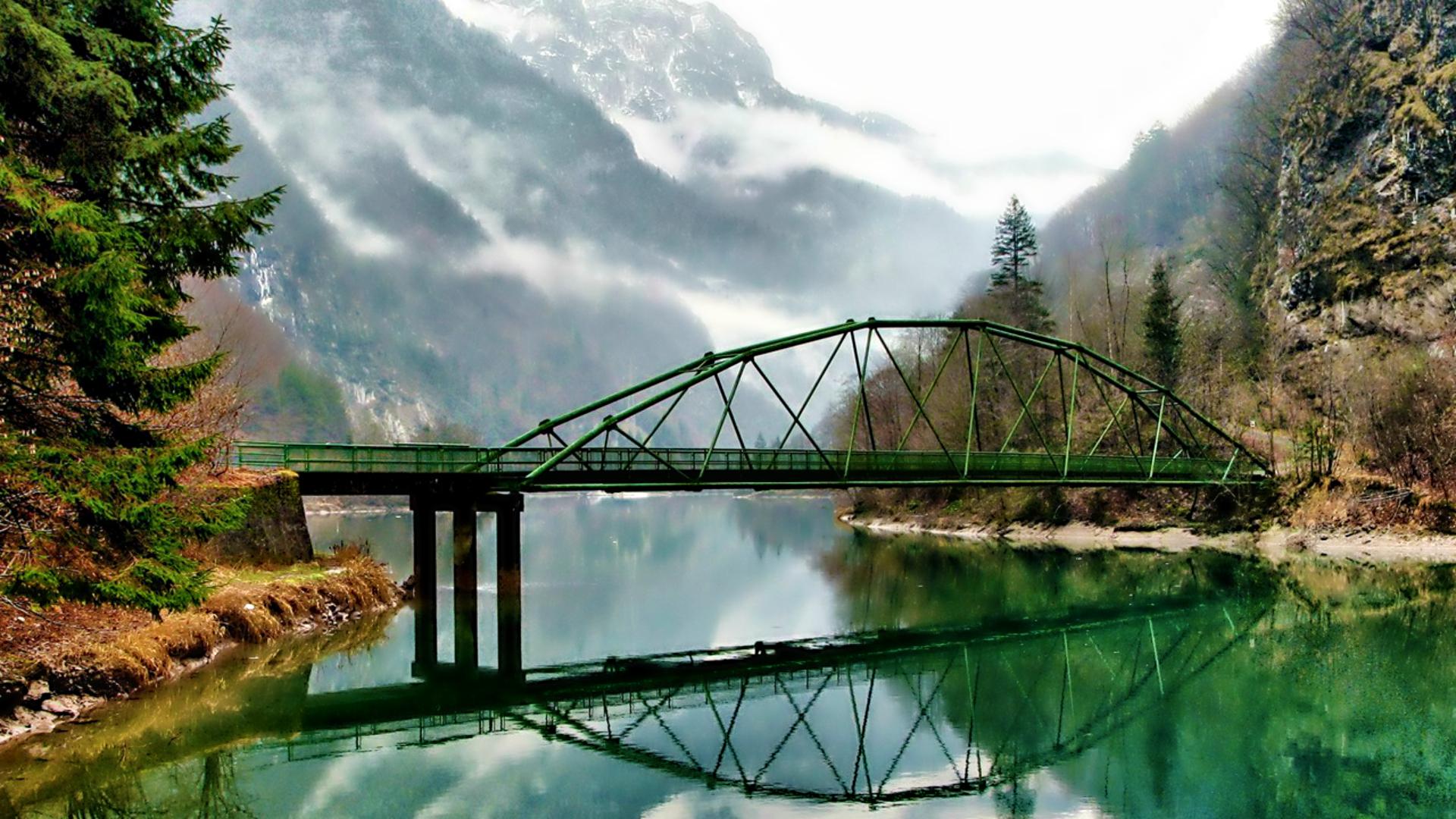 Download mobile wallpaper Mountain, Lake, Bridge, Man Made for free.