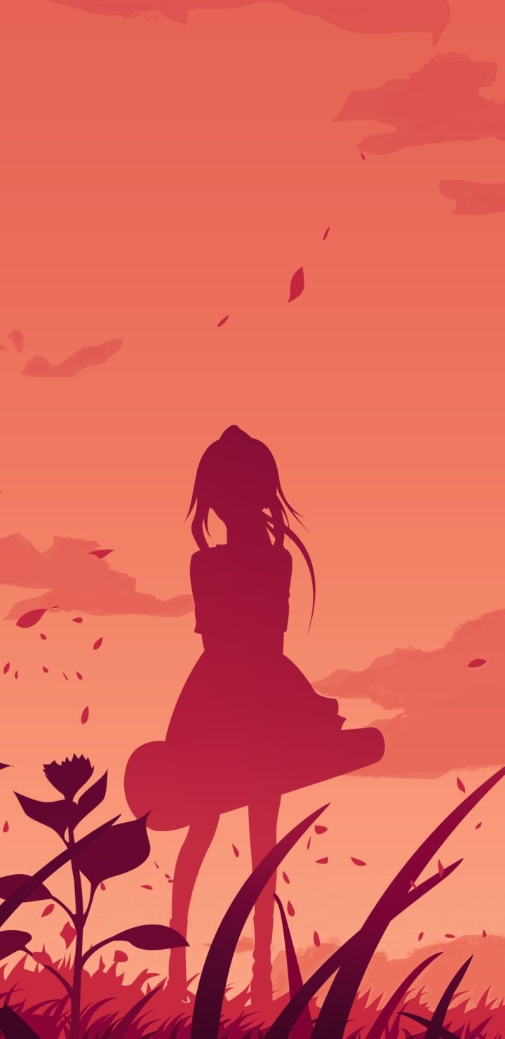 Handy-Wallpaper Silhouette, Animes, Orange Farbe), Kaori Miyazono, Ihre Lüge Im April kostenlos herunterladen.