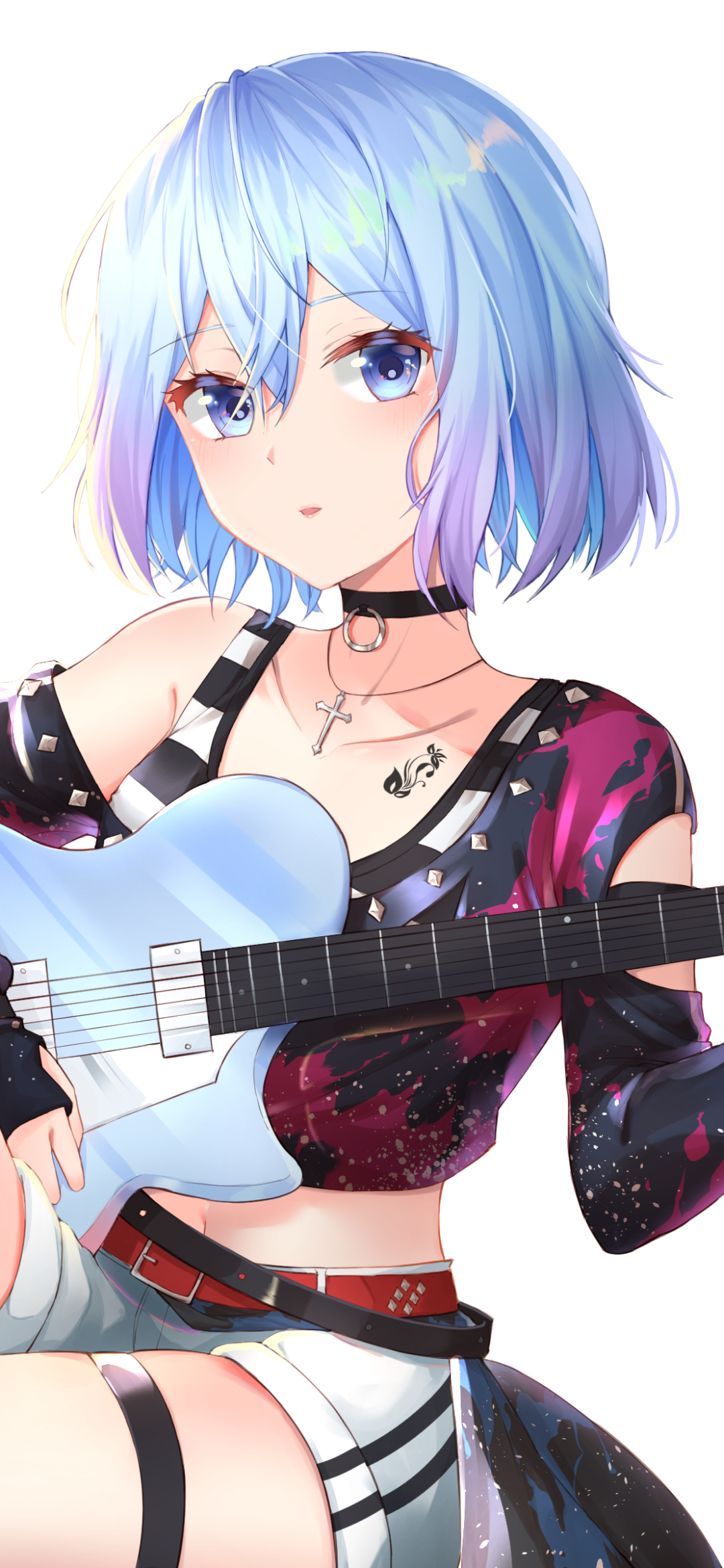 Handy-Wallpaper Musik, Gitarre, Blaue Augen, Blaue Haare, Animes, Kurzes Haar kostenlos herunterladen.