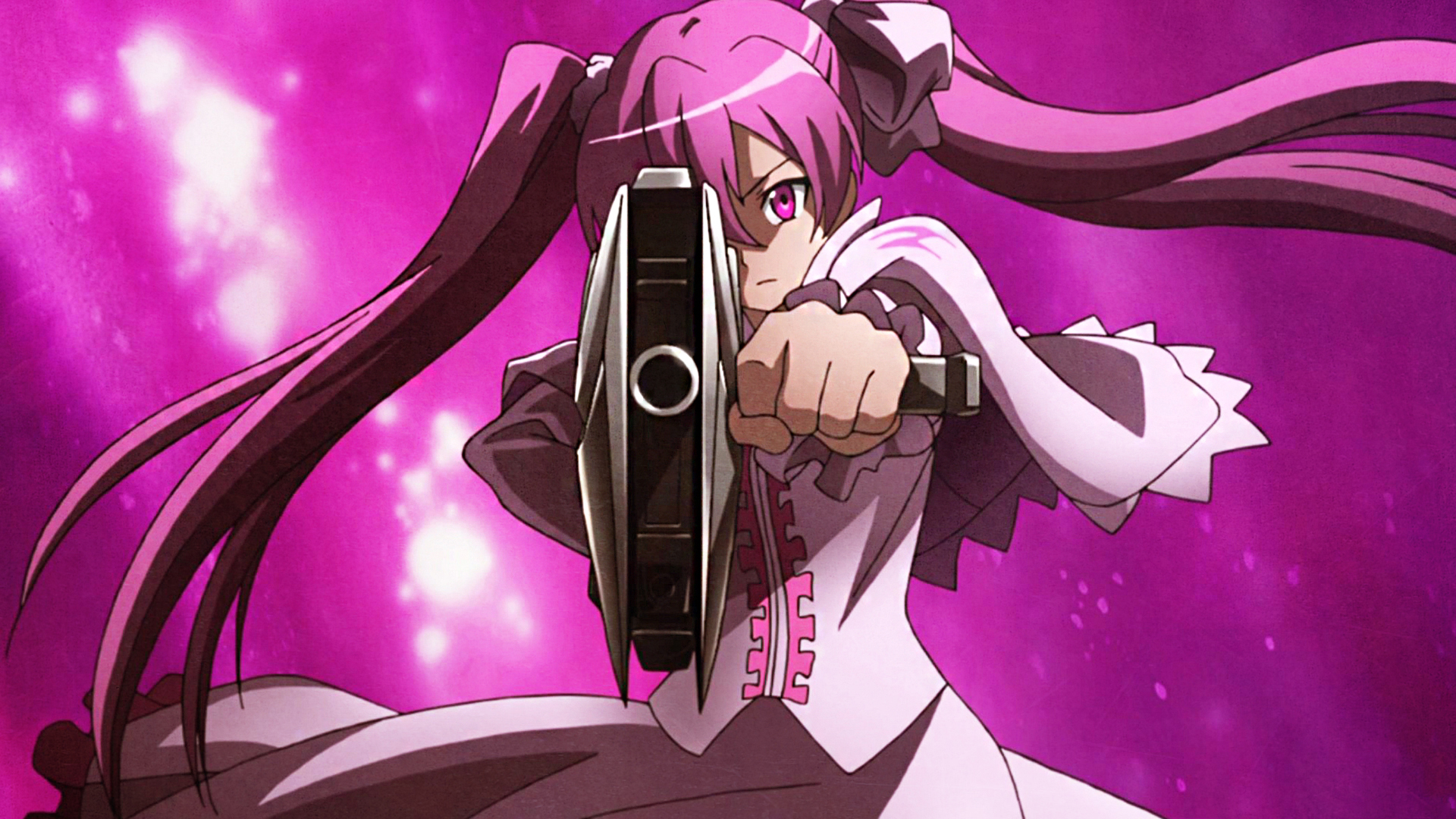 691693 baixar papel de parede anime, akame ga kill!, vestir, pistola, cabelo longo, mina (akame ga kill!), vestido rosa, olhos cor de rosa, cabelo rosa, twintails, arma - protetores de tela e imagens gratuitamente