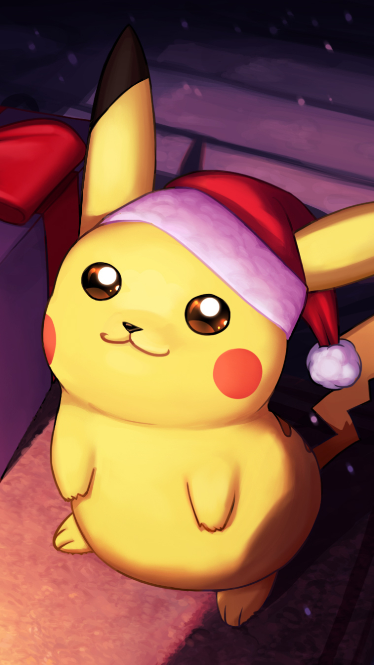 Handy-Wallpaper Weihnachten, Pokémon, Pikachu, Animes, Weihnachtsmütze kostenlos herunterladen.