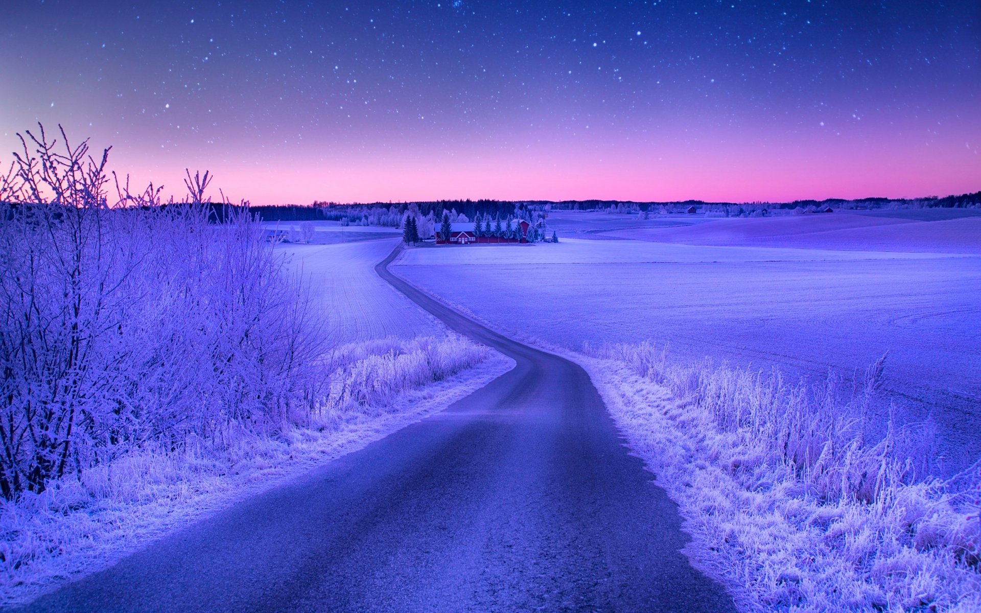 PCデスクトップに冬, 雪, 道, 地球, 夜画像を無料でダウンロード