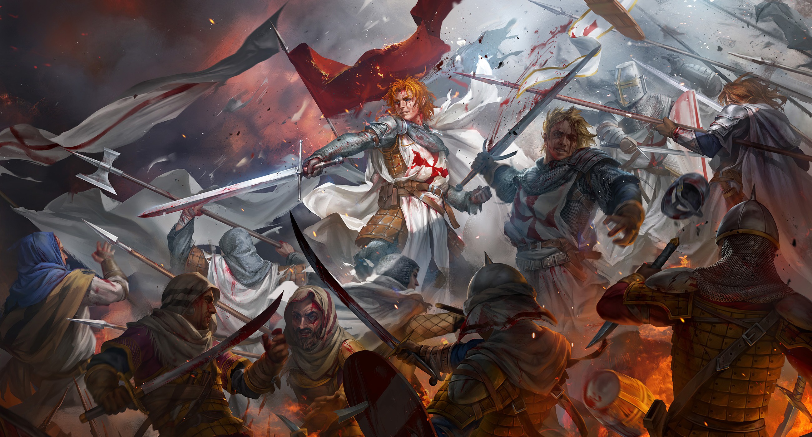 Free download wallpaper Fantasy, Warrior, Knight, Battle, Sword, Banner on your PC desktop
