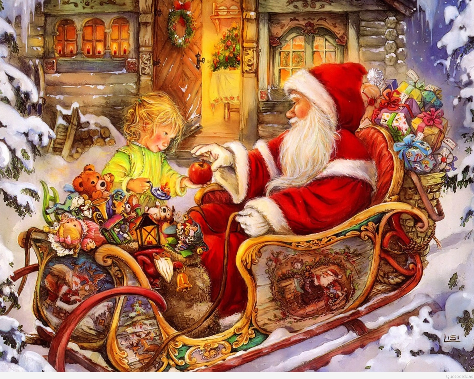 Download mobile wallpaper Christmas, Holiday, Toy, Child, Sleigh, Santa for free.