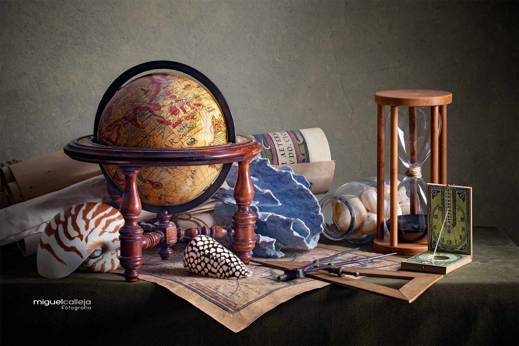Free download wallpaper Still Life, Shell, Photography, Globe, Hourglass on your PC desktop