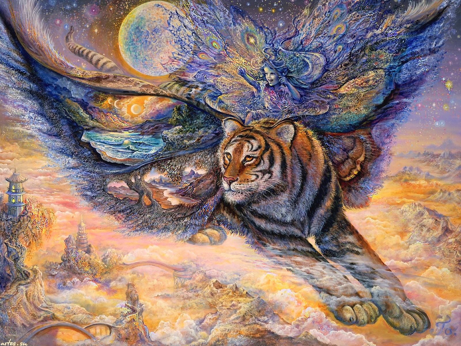 Free download wallpaper Fantasy, Tiger, Artistic, Fairy, Flying on your PC desktop