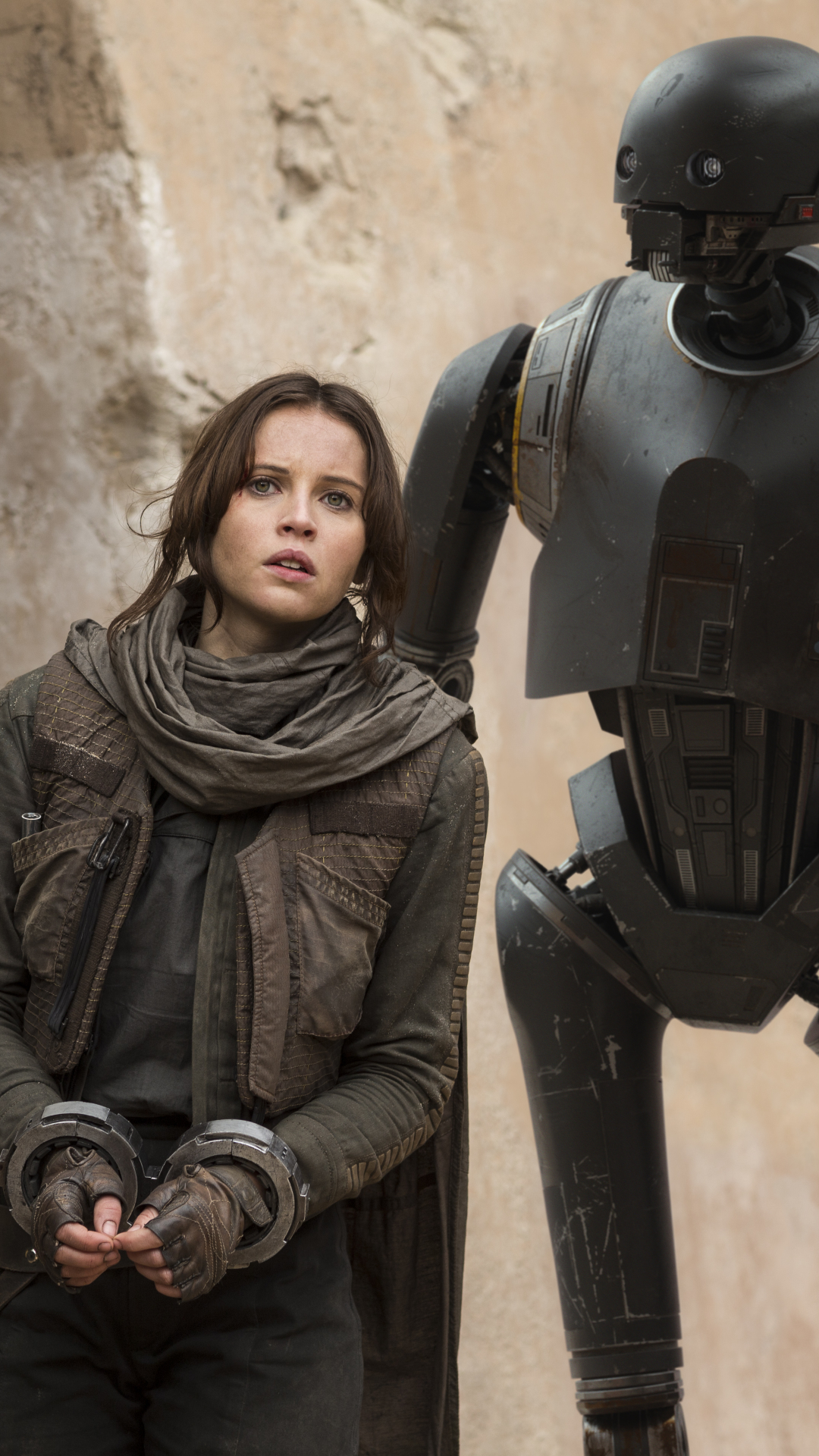 Download mobile wallpaper Star Wars, Movie, Rogue One: A Star Wars Story, Felicity Jones, Jyn Erso, K 2So for free.