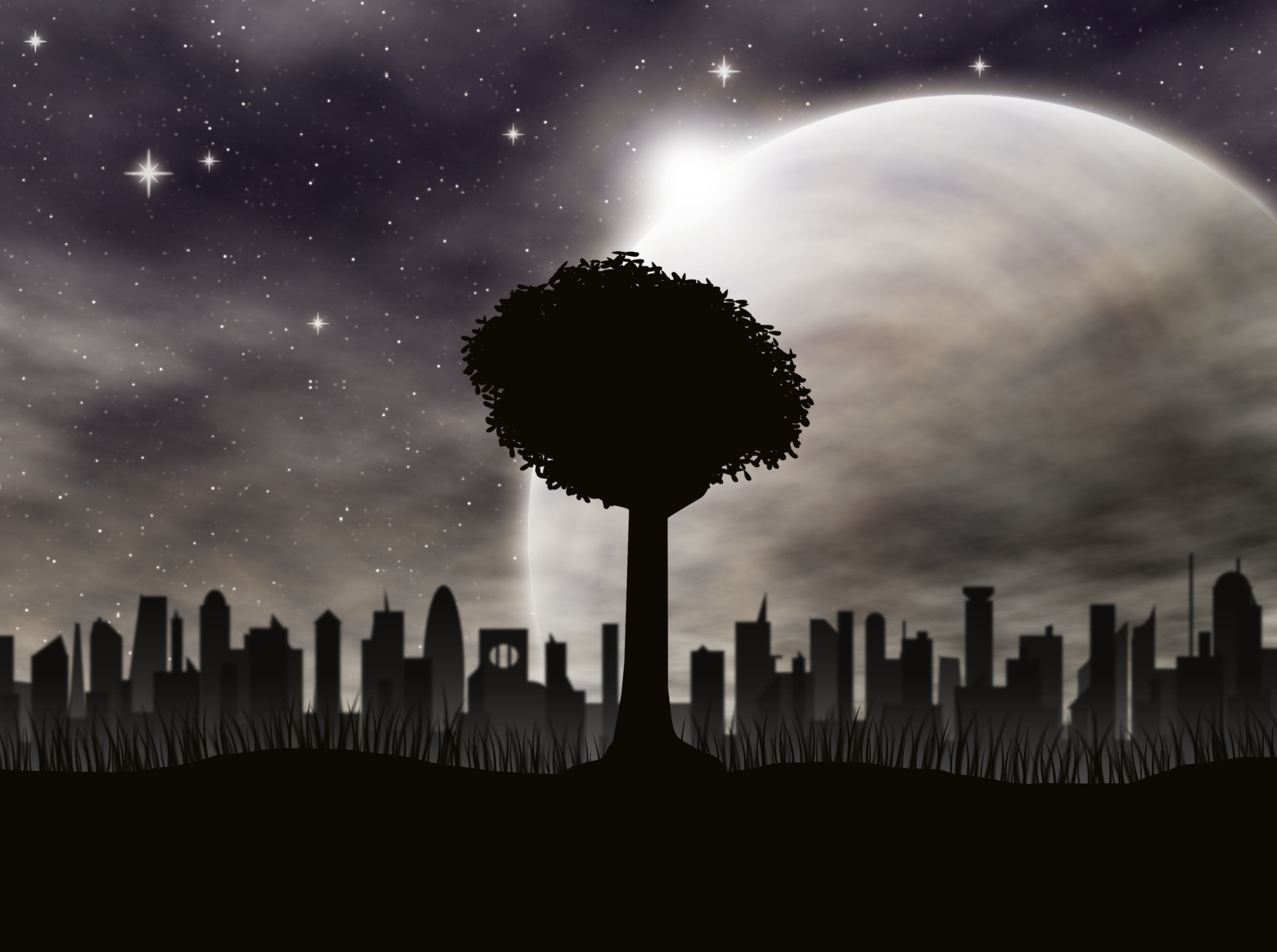 Download mobile wallpaper Wood, City, Tree, Silhouettes, Vector for free.