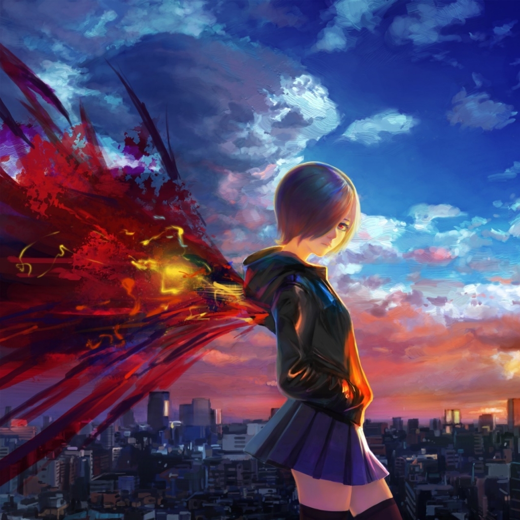 Descarga gratis la imagen Ciudad, Animado, Atardecer, Puesta De Sol, Tokyo Ghoul, Touka Kirishima en el escritorio de tu PC