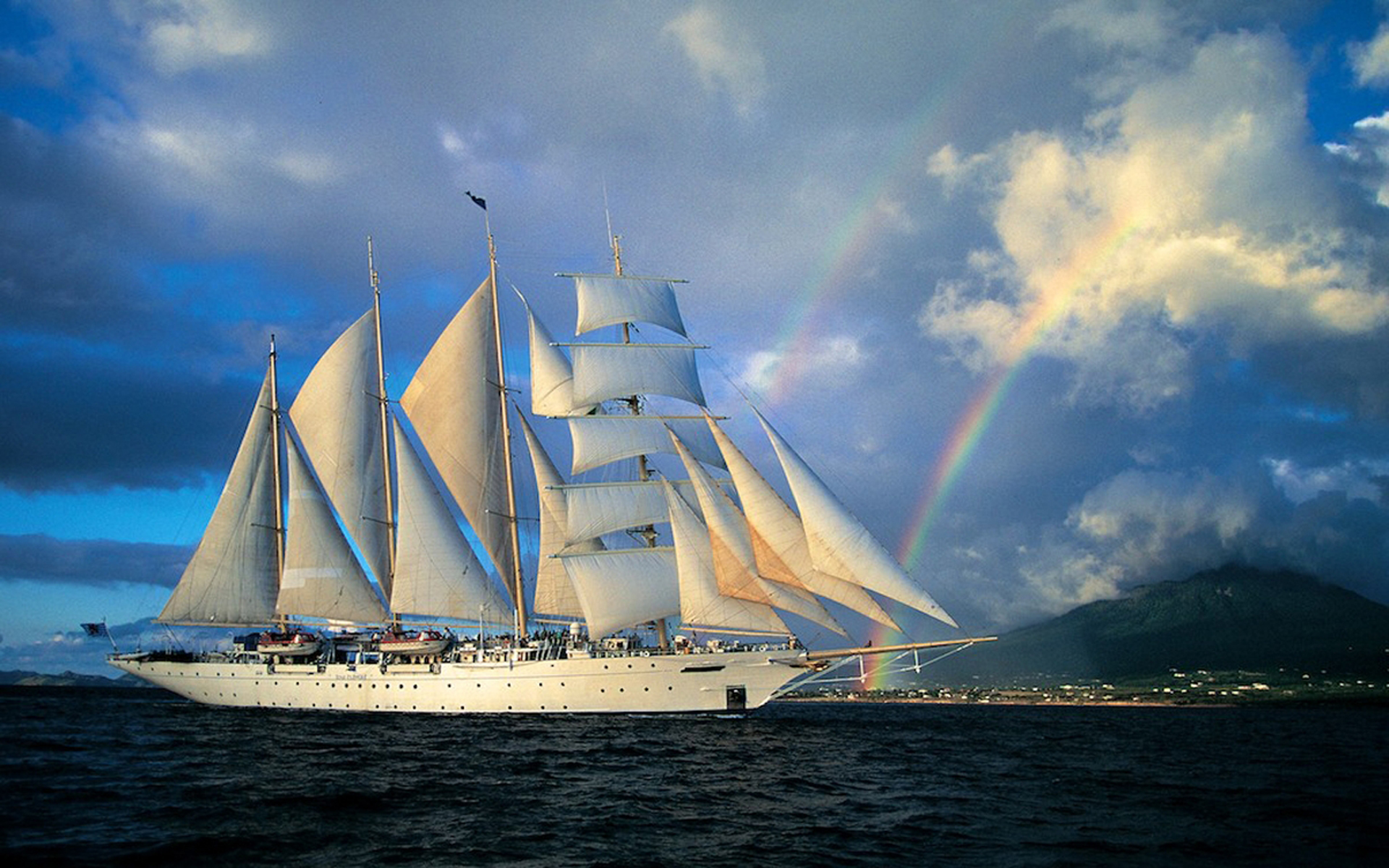 Download mobile wallpaper Rainbow, Sailboat, Vehicle, Vehicles, Sailing Ship for free.