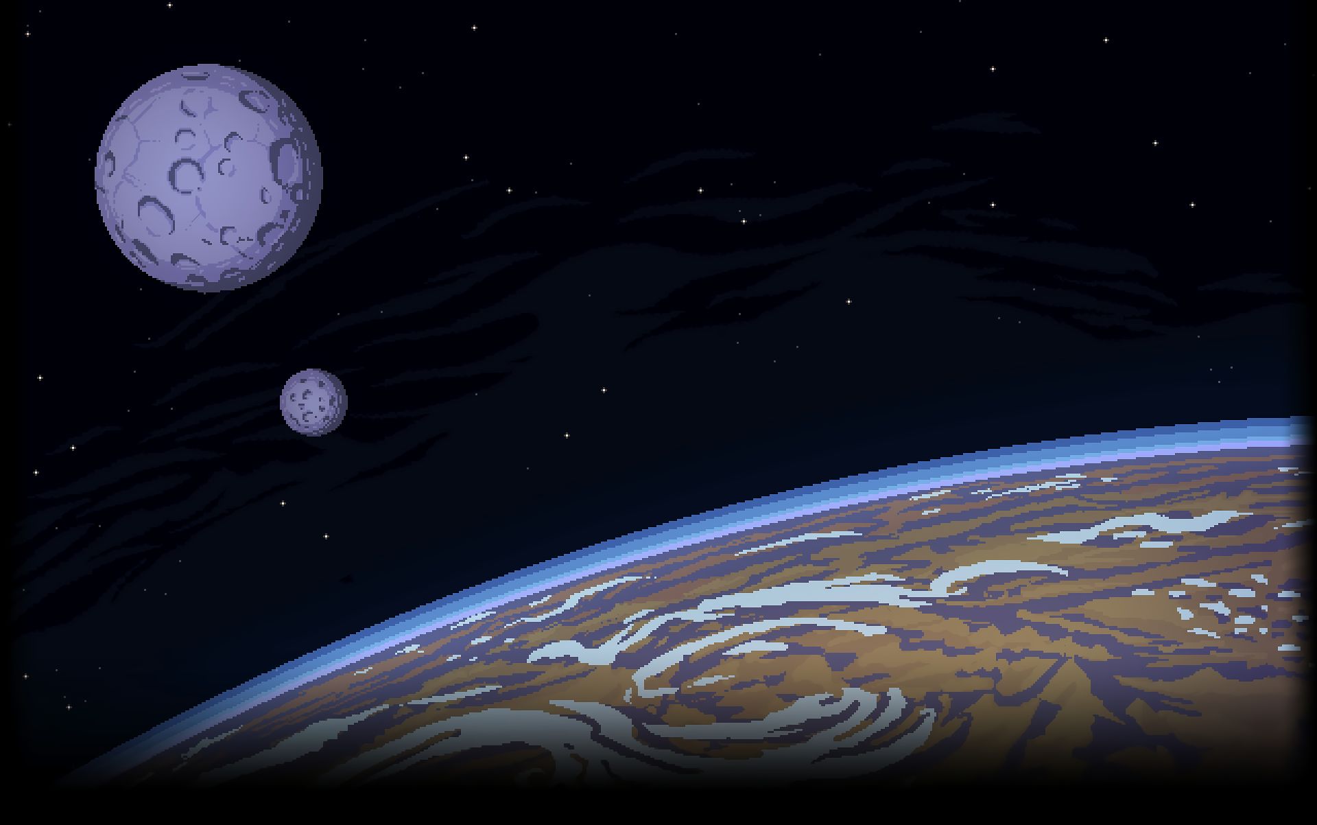 Скачать обои бесплатно Космос, Звезды, Луна, Планета, Художественные, Пиксель Арт картинка на рабочий стол ПК