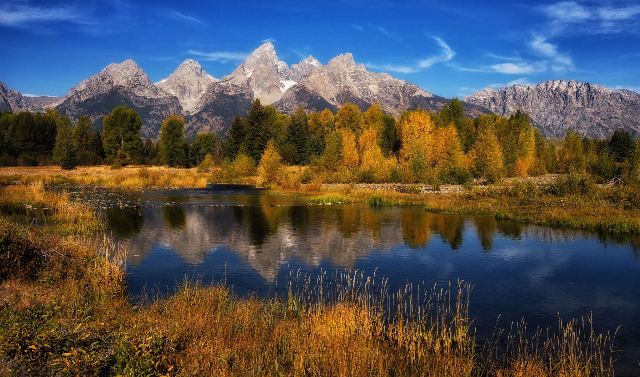 Free download wallpaper Nature, Grass, Mountain, Reflection, Tree, Earth, River on your PC desktop
