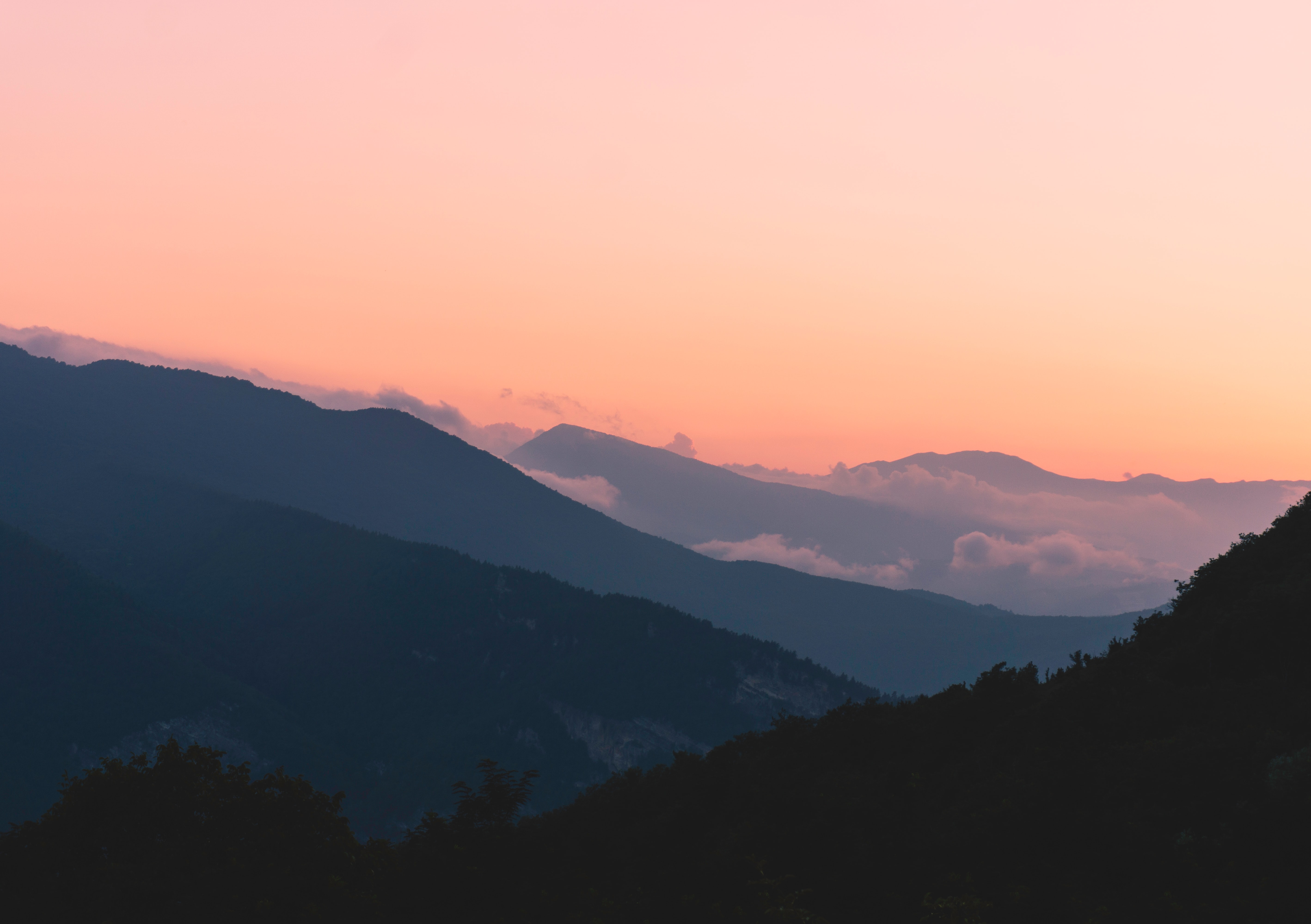 Laden Sie das Natur, Sunset, Mountains, Clouds, Dämmerung, Twilight, Landschaft-Bild kostenlos auf Ihren PC-Desktop herunter