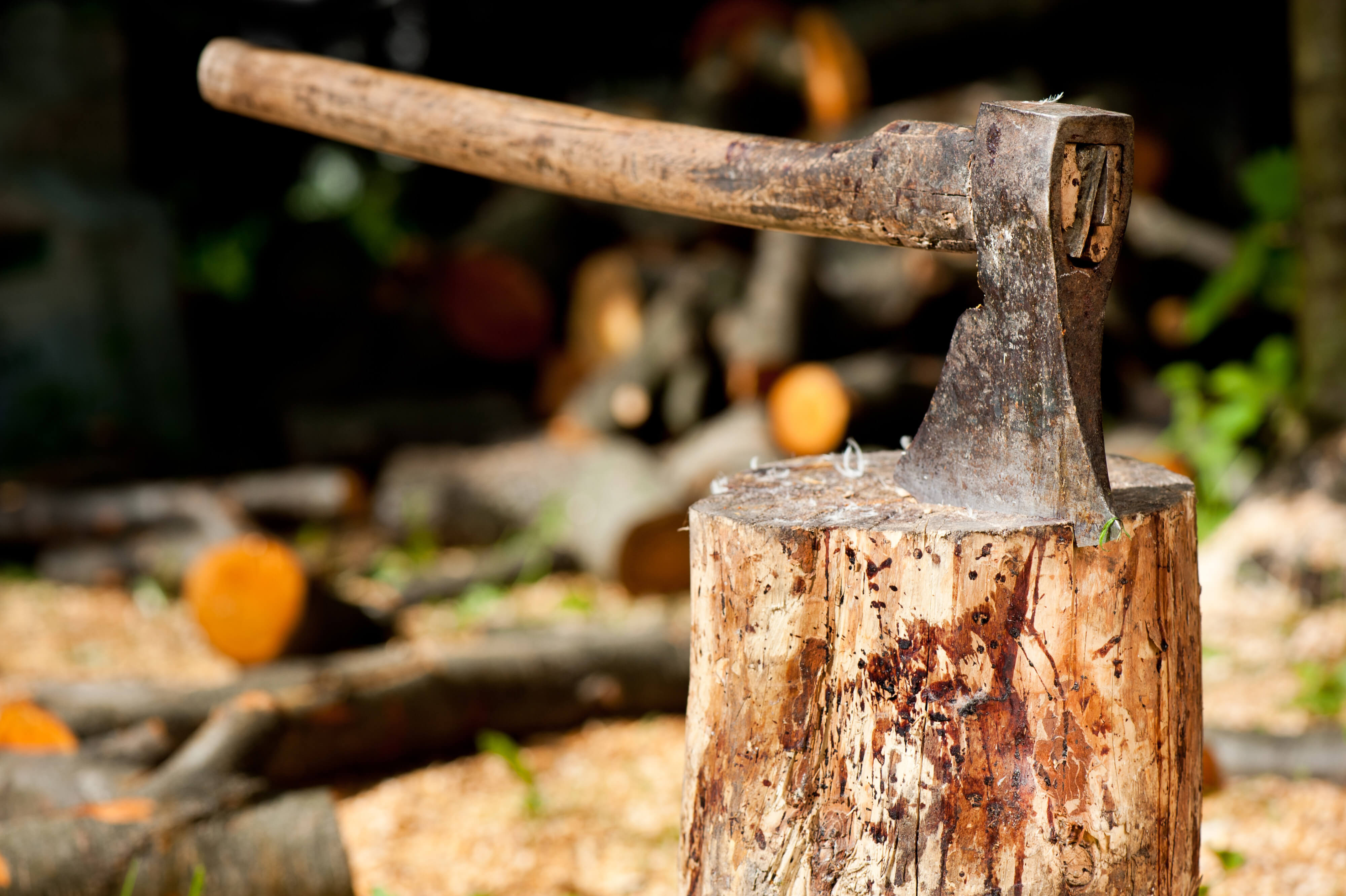 man made, axe, stump