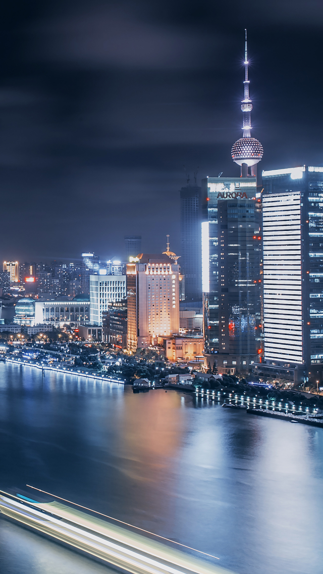 Скачать картинку Города, Ночь, Китай, Шанхай, Хуанпу, Сделано Человеком, Кита́й в телефон бесплатно.