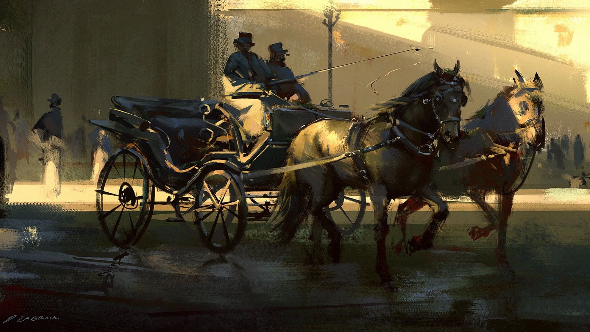 artistic, painting, carriage, horse drawn vehicle