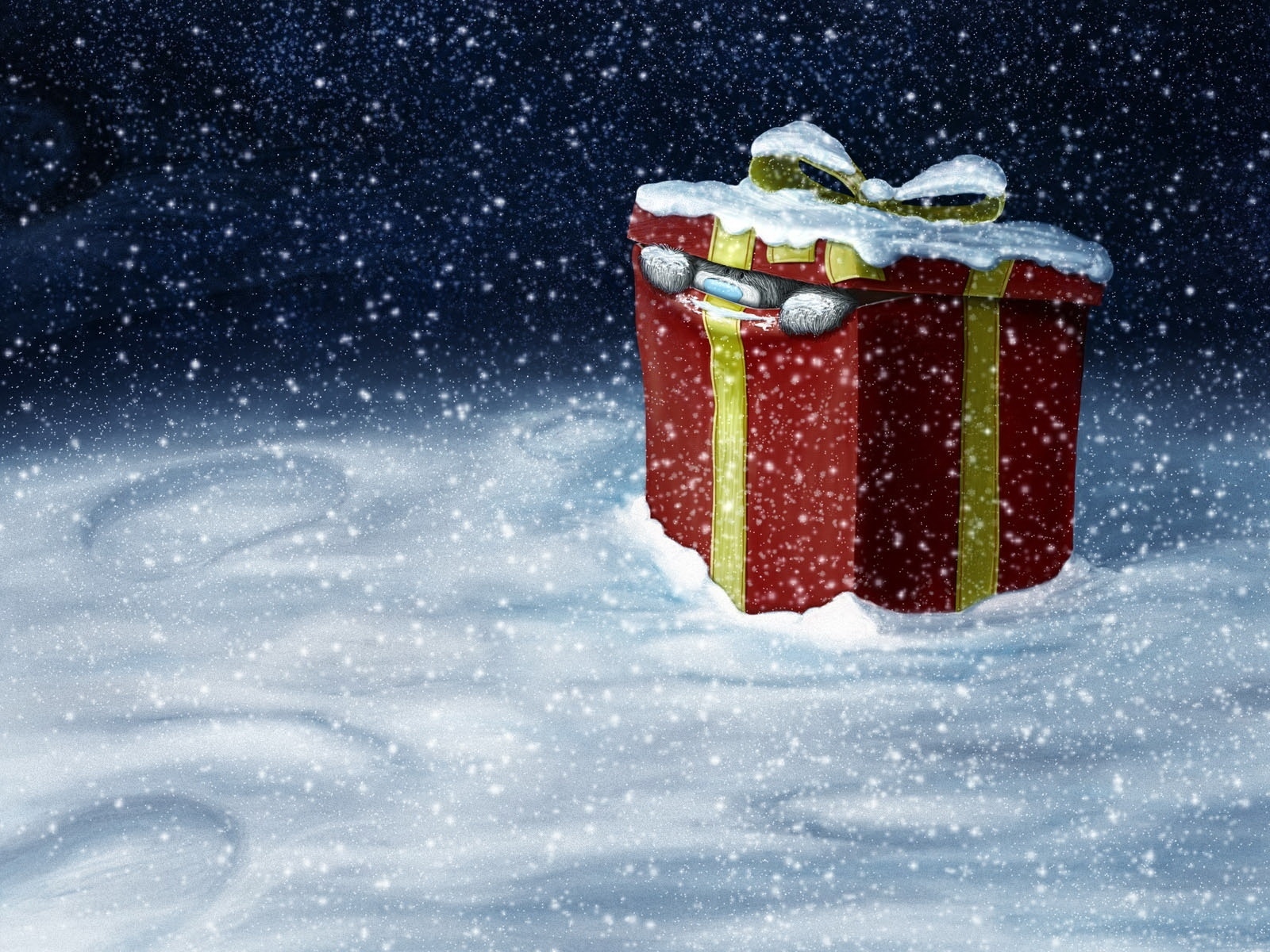 Handy-Wallpaper Feiertage, Schnee, Weihnachten, Geschenk, Schneefall, Nacht kostenlos herunterladen.