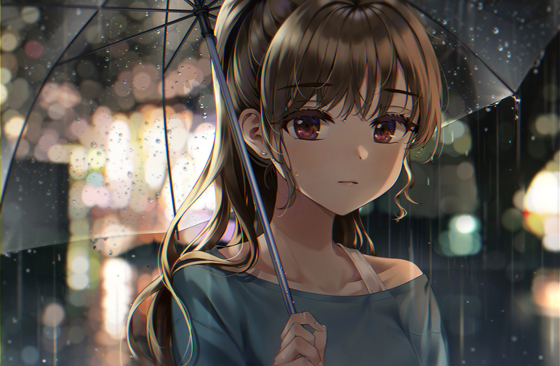 Download mobile wallpaper Anime, Rain, Girl, Umbrella for free.