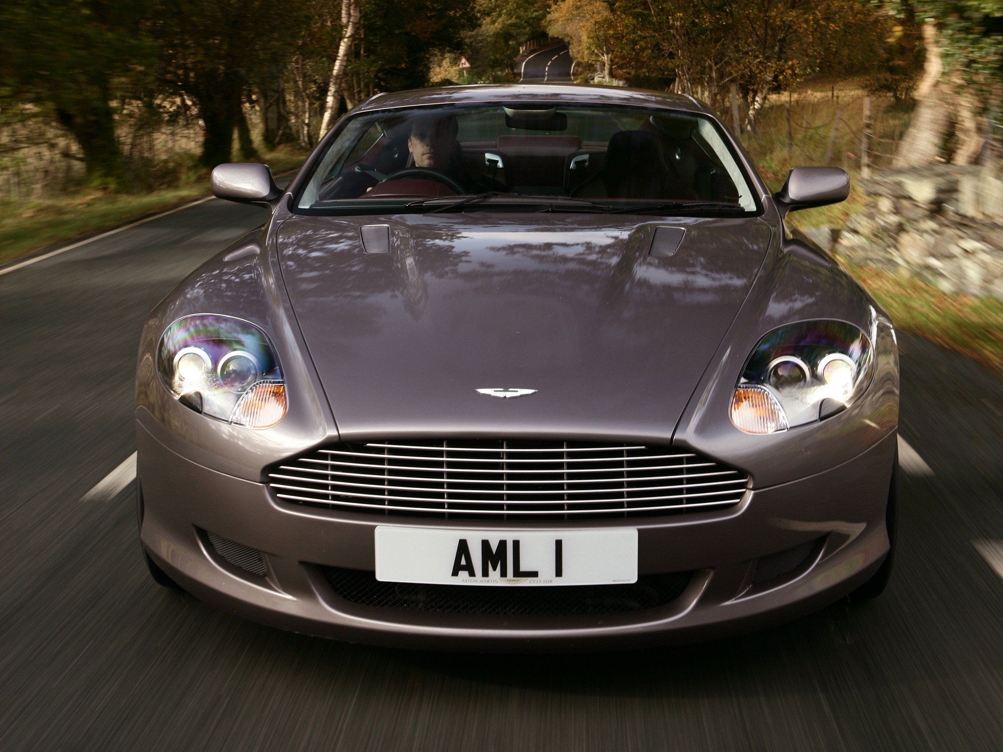 Download mobile wallpaper 2004, Db9, Speed, Style, Aston Martin, Trees, Grey, Auto, Sports, Front View, Cars for free.