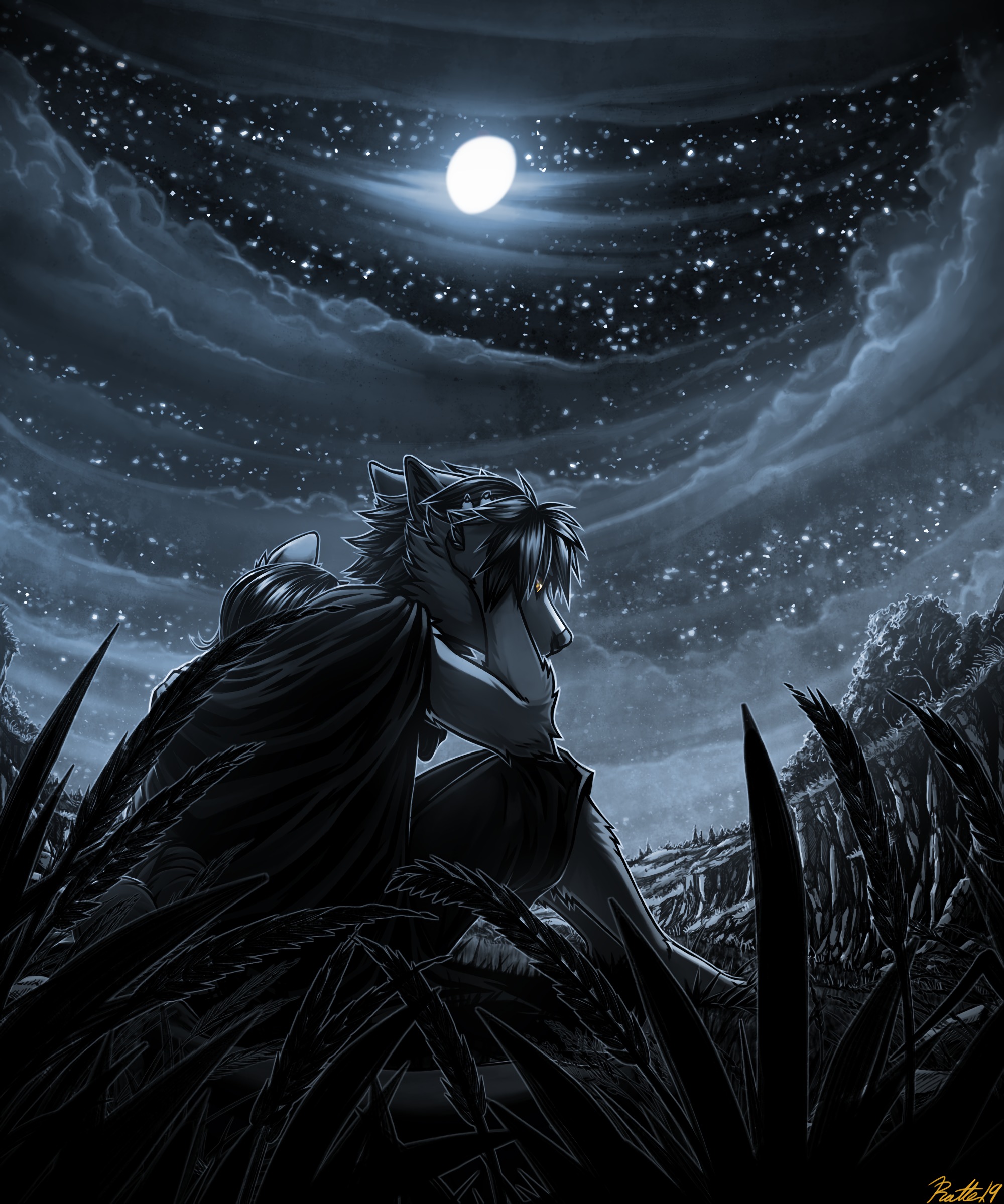 art, moonlight, moon, night, werewolf