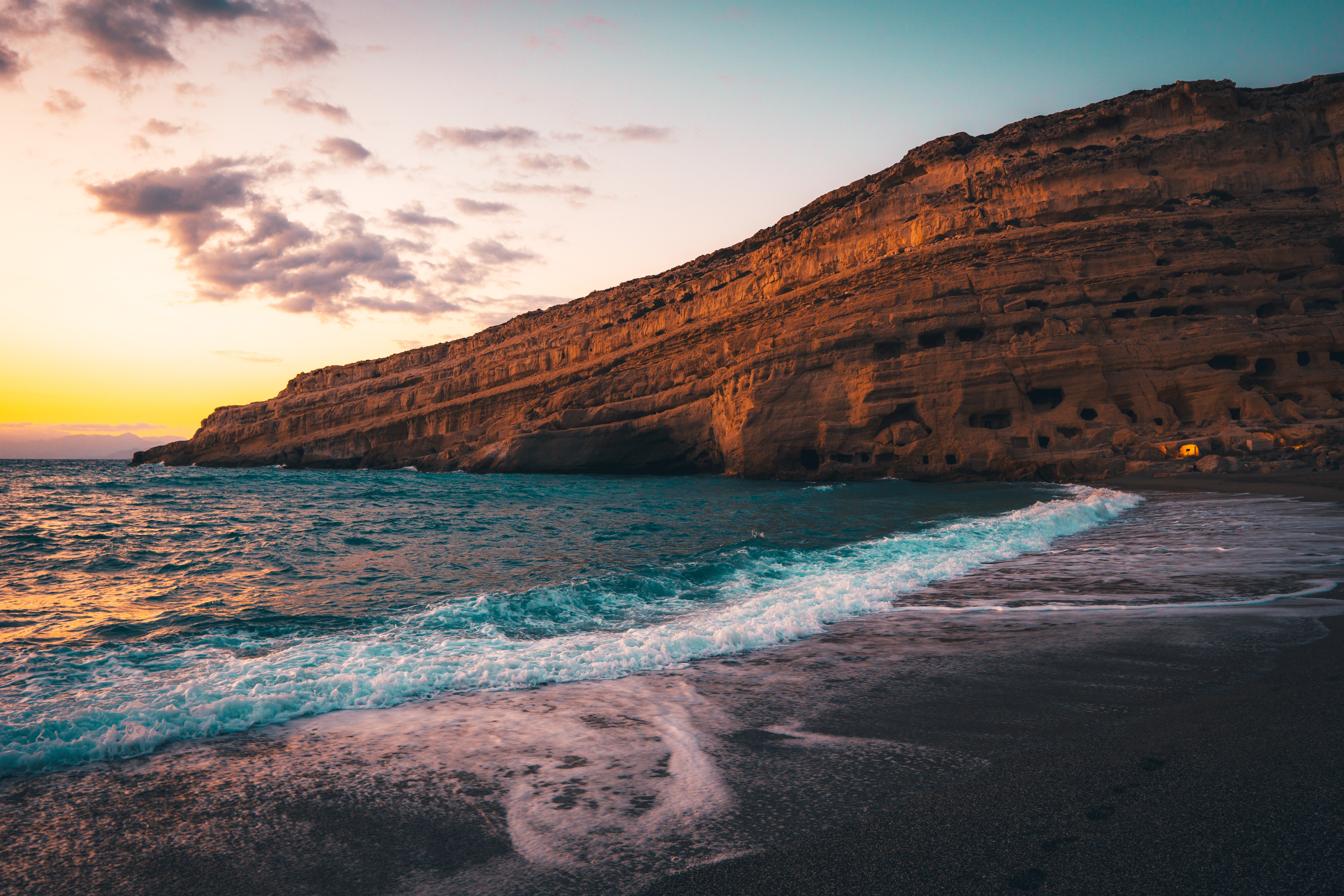 rocks, nature, sunset, sea, coast, slope HD for desktop 1080p