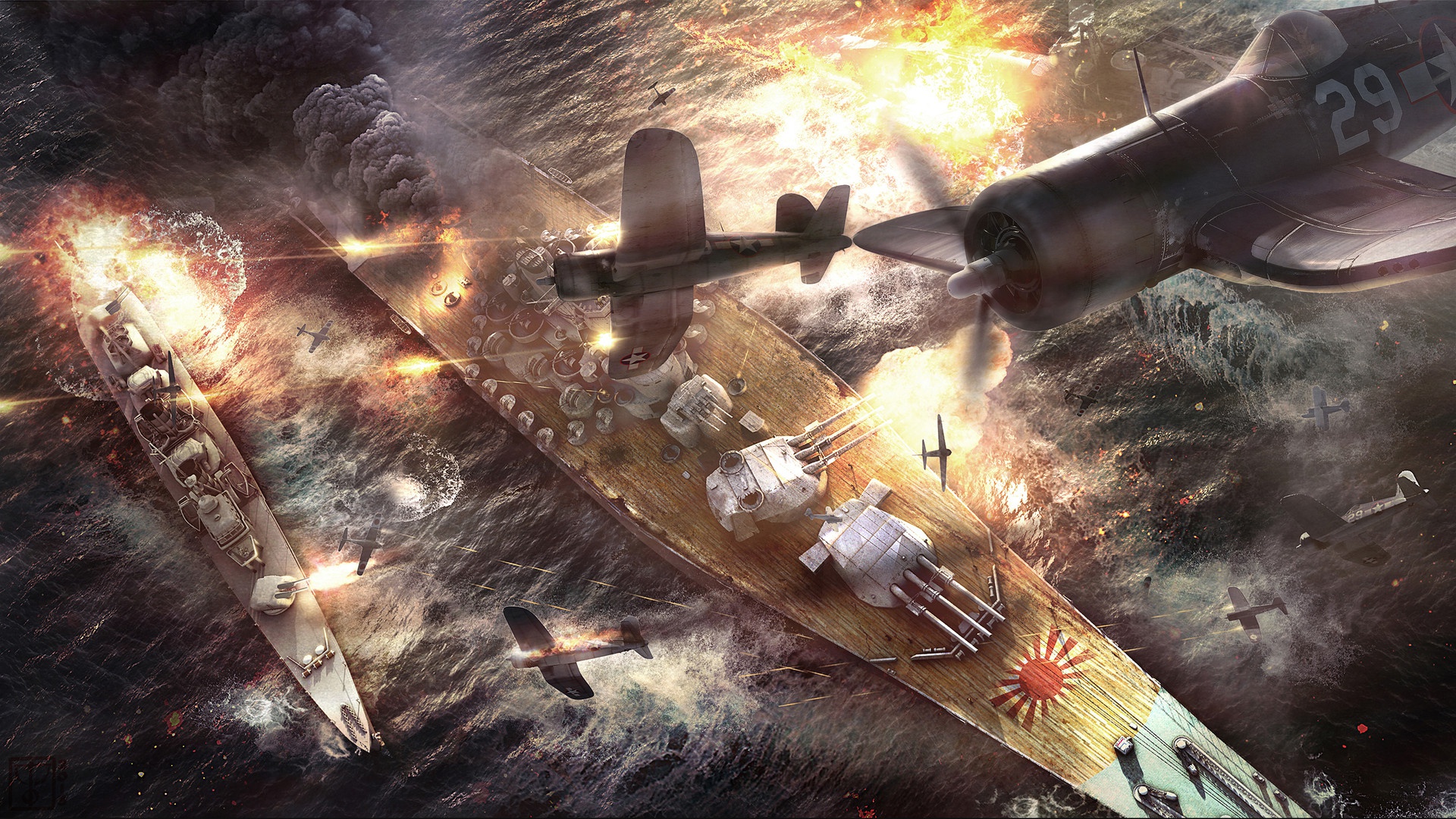 Download mobile wallpaper Ship, Battle, Aircraft, Military, Warship, Wars, Warplane, Battle Of Okinawa for free.