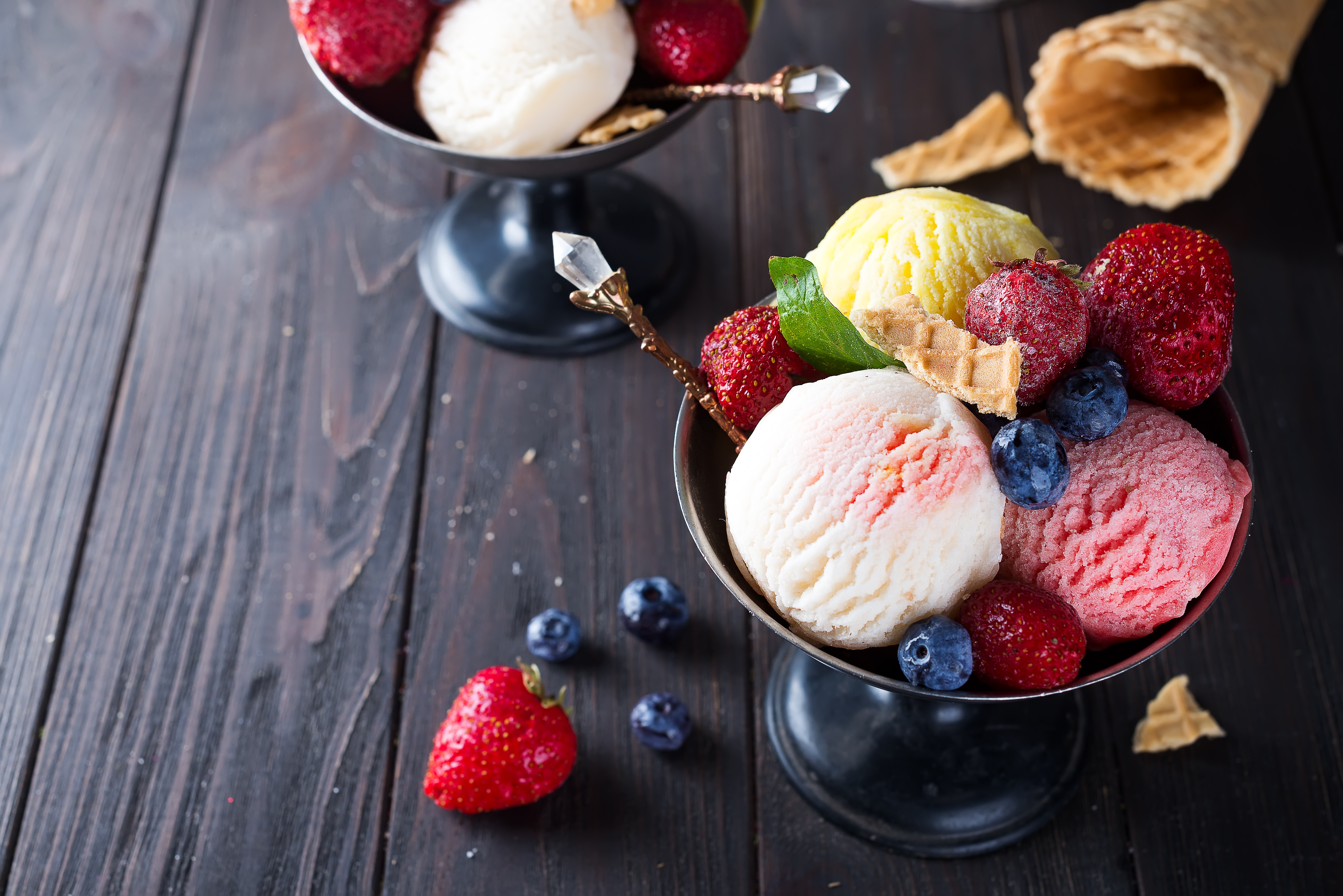 Download mobile wallpaper Food, Strawberry, Blueberry, Ice Cream, Still Life, Berry, Fruit for free.