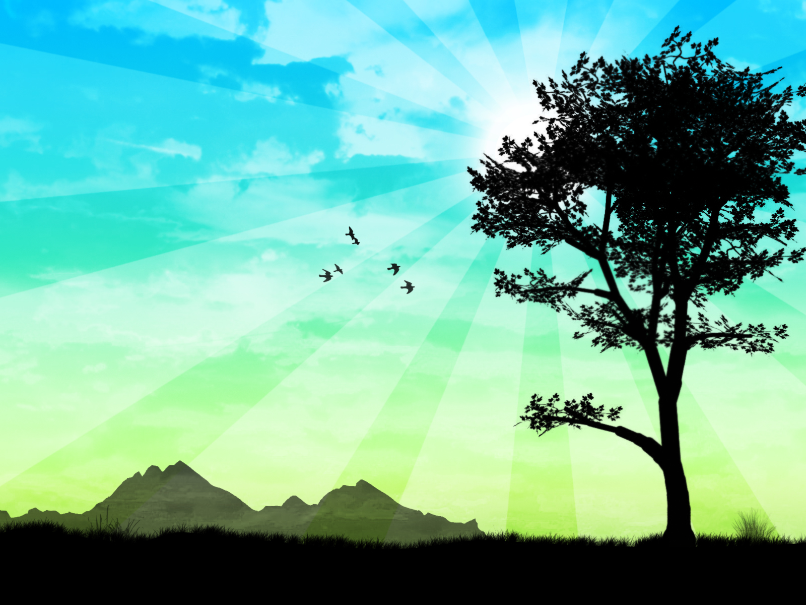 Скачать обои бесплатно Природа, Солнце, Дерево, Солнечный Луч, Художественные картинка на рабочий стол ПК