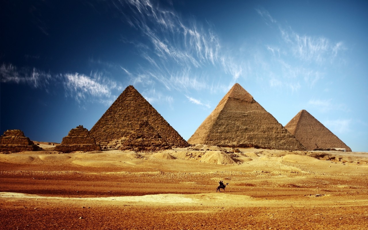 pyramids, landscape, architecture, desert