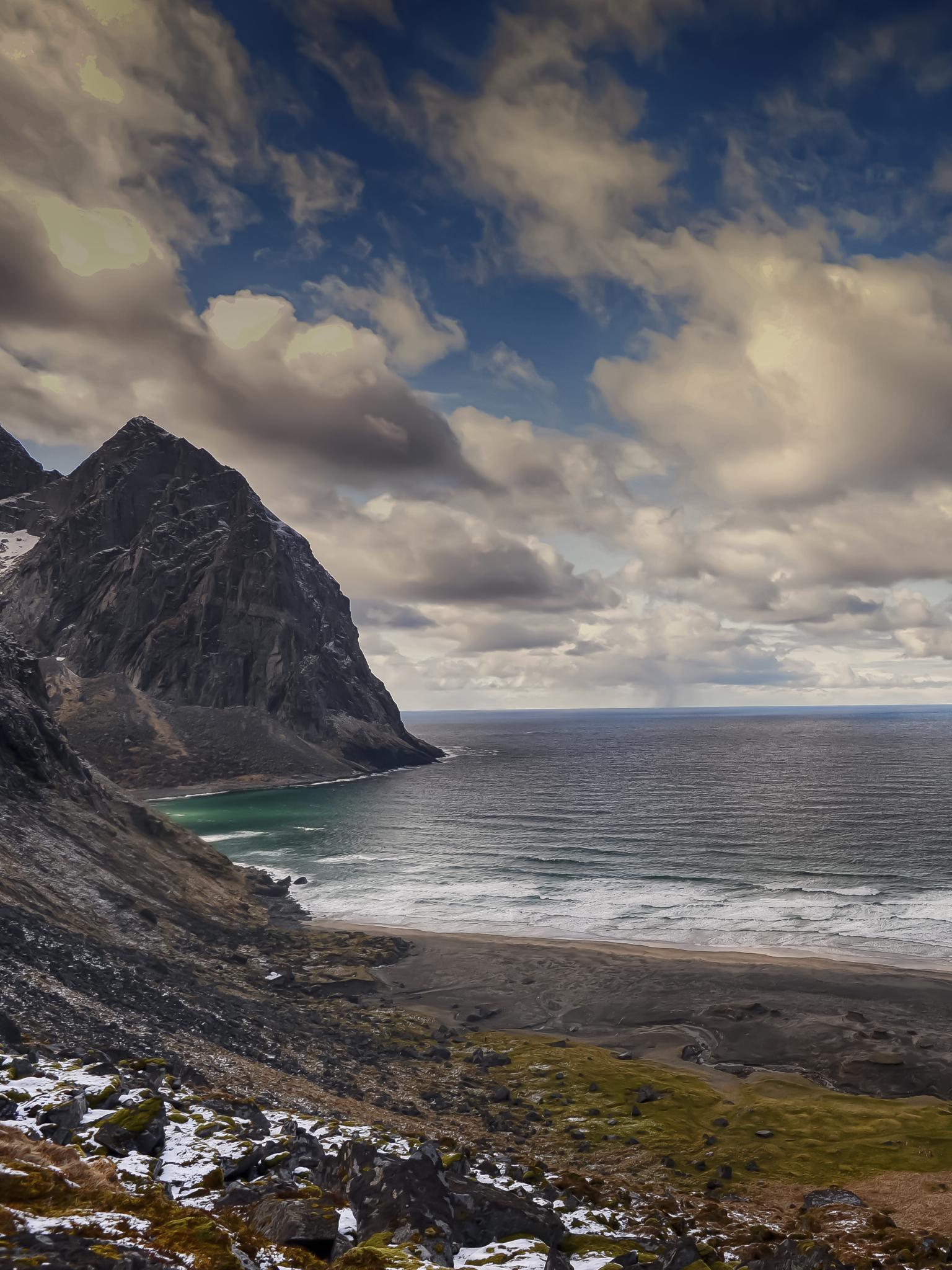 Download mobile wallpaper Sea, Earth, Norway, Lofoten Islands, Seascape, Seashore, Kvalvika for free.