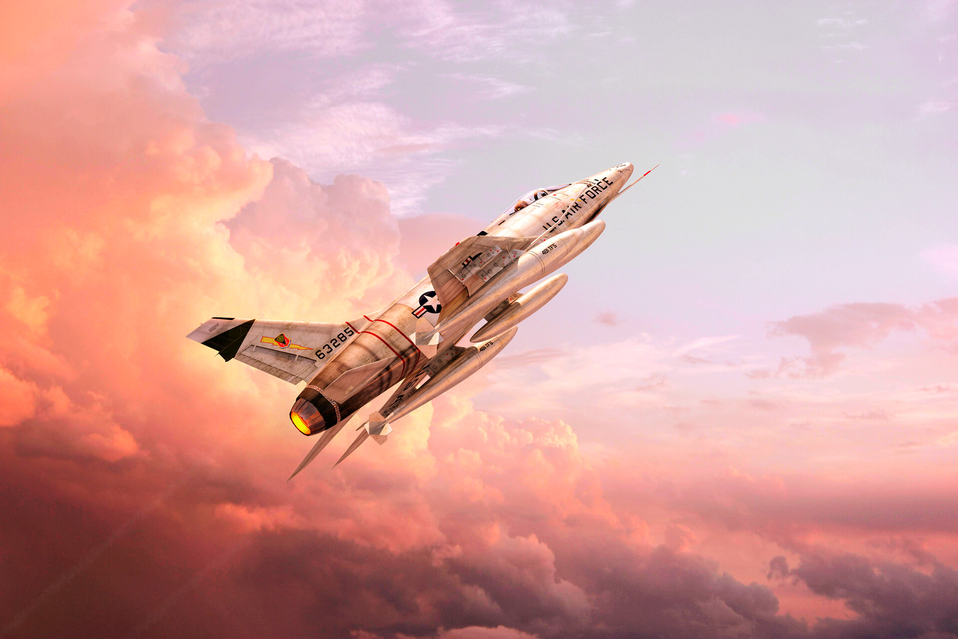 Скачать обои бесплатно Небо, Реактивный Истребитель, Военные, Североамериканский F 100 Супер Сейбр, Реактивные Истребители картинка на рабочий стол ПК