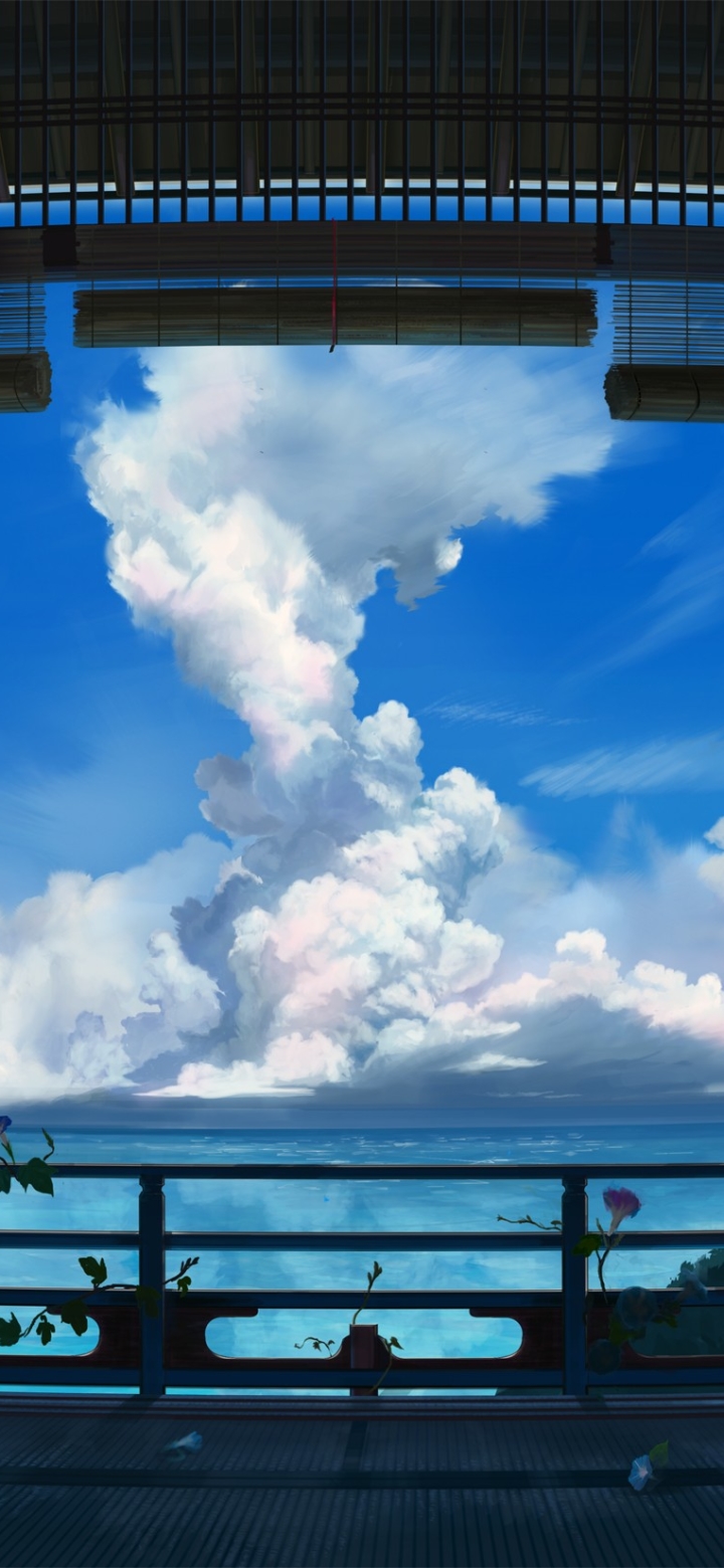 Handy-Wallpaper Landschaft, Wolke, Original, Meer, Animes kostenlos herunterladen.