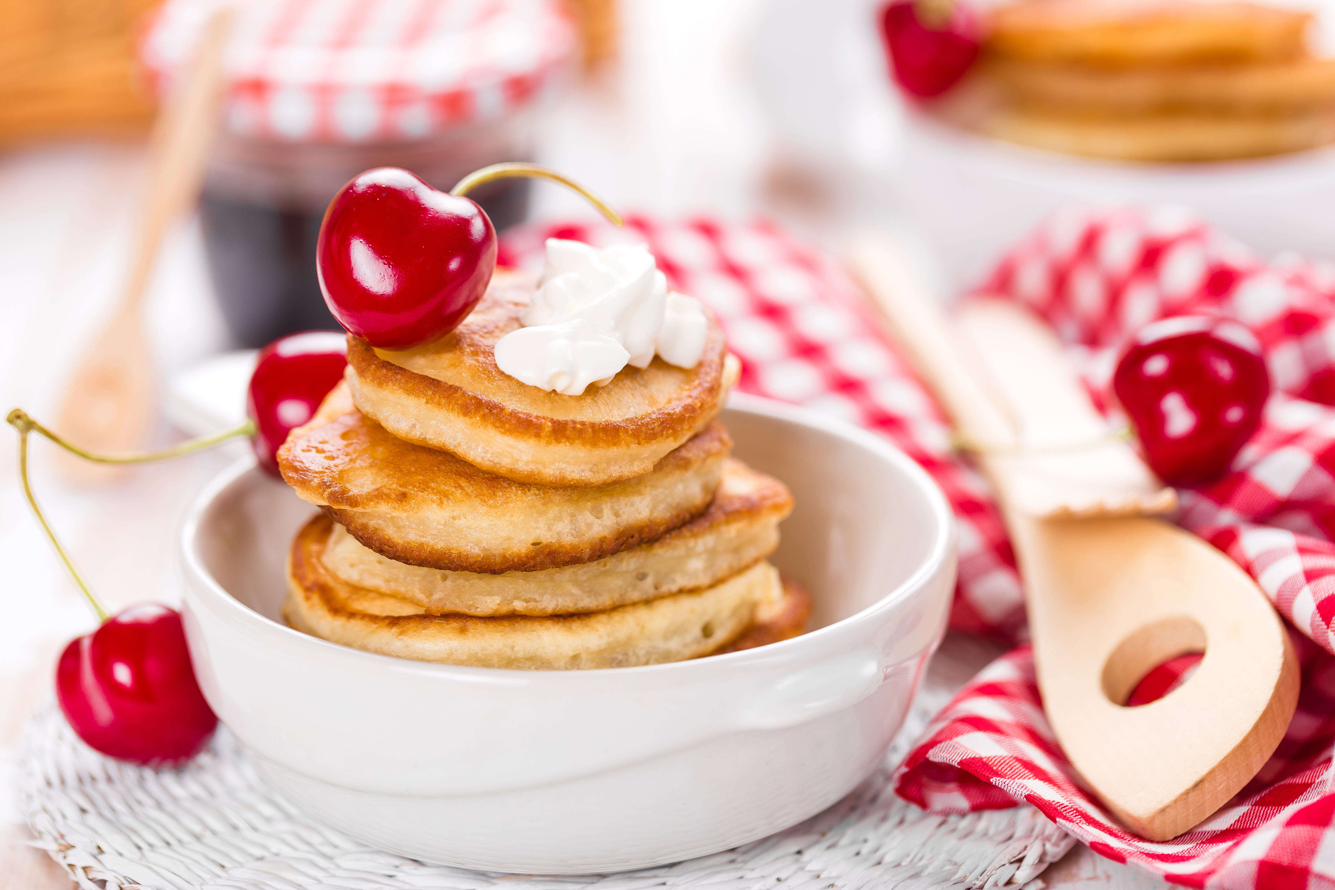 Download mobile wallpaper Food, Cherry, Still Life, Pancake for free.