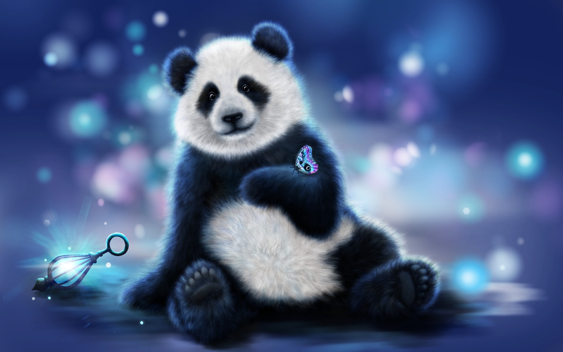 Download mobile wallpaper Butterfly, Animal, Panda, Cute for free.
