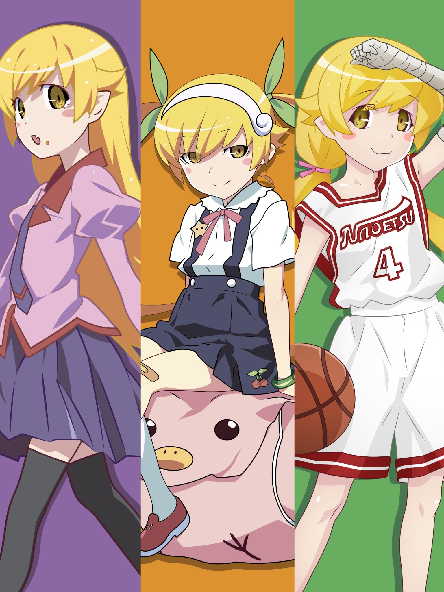 Download mobile wallpaper Anime, Blonde, Yellow Eyes, Monogatari (Series), Nadeko Sengoku, Shinobu Oshino for free.