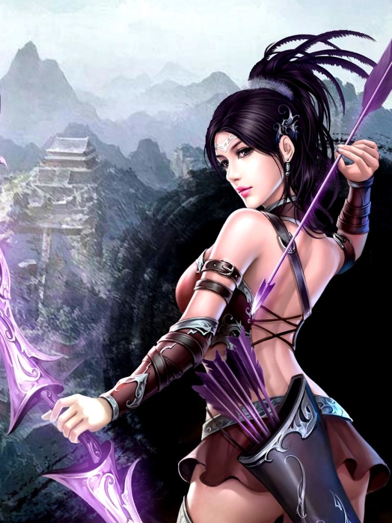 Download mobile wallpaper Fantasy, Arrow, Bow, Brunette, Archer, Woman Warrior for free.