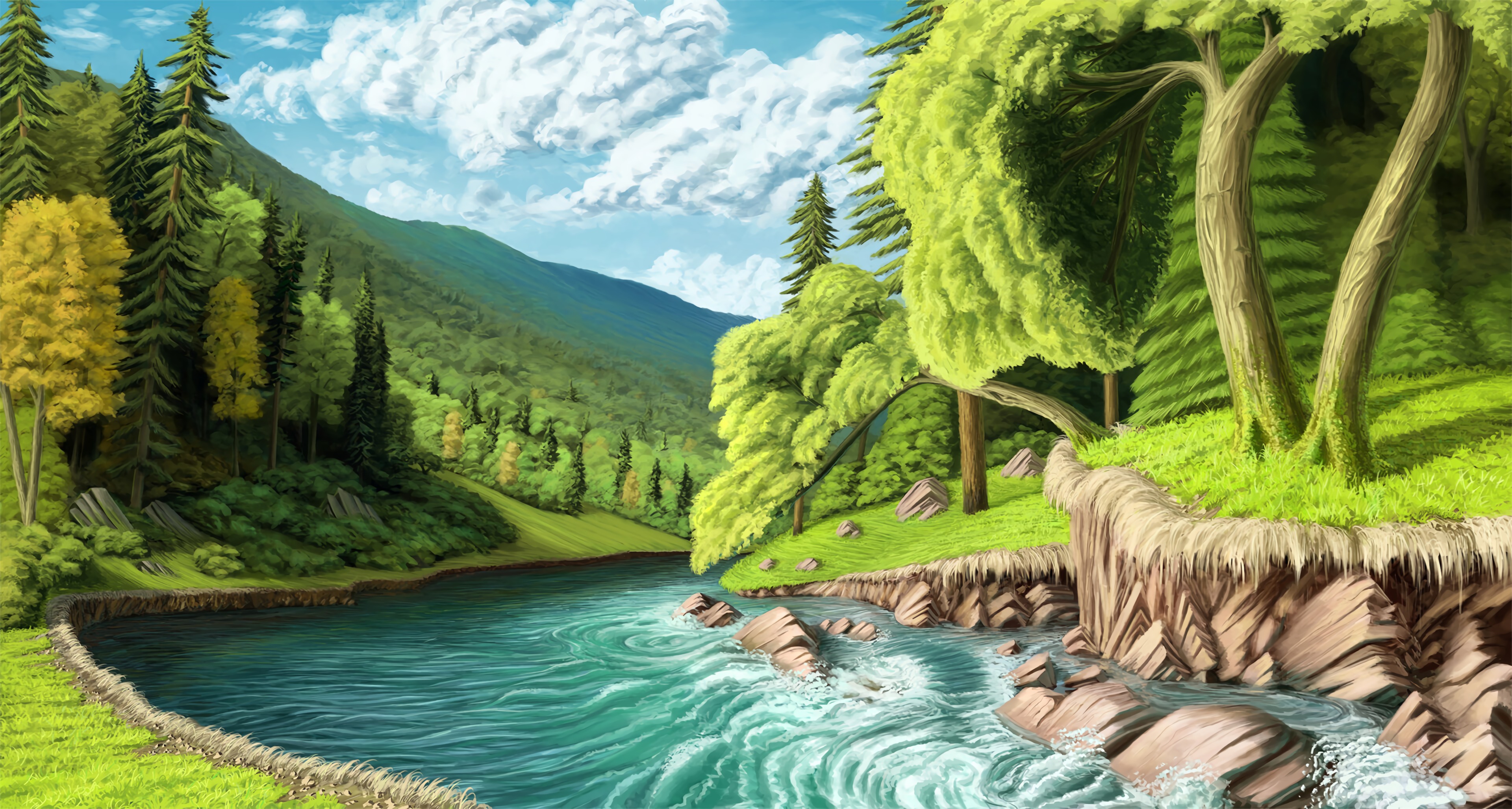 Free download wallpaper Art, Shore, Bank, Trees, Rivers, Landscape on your PC desktop