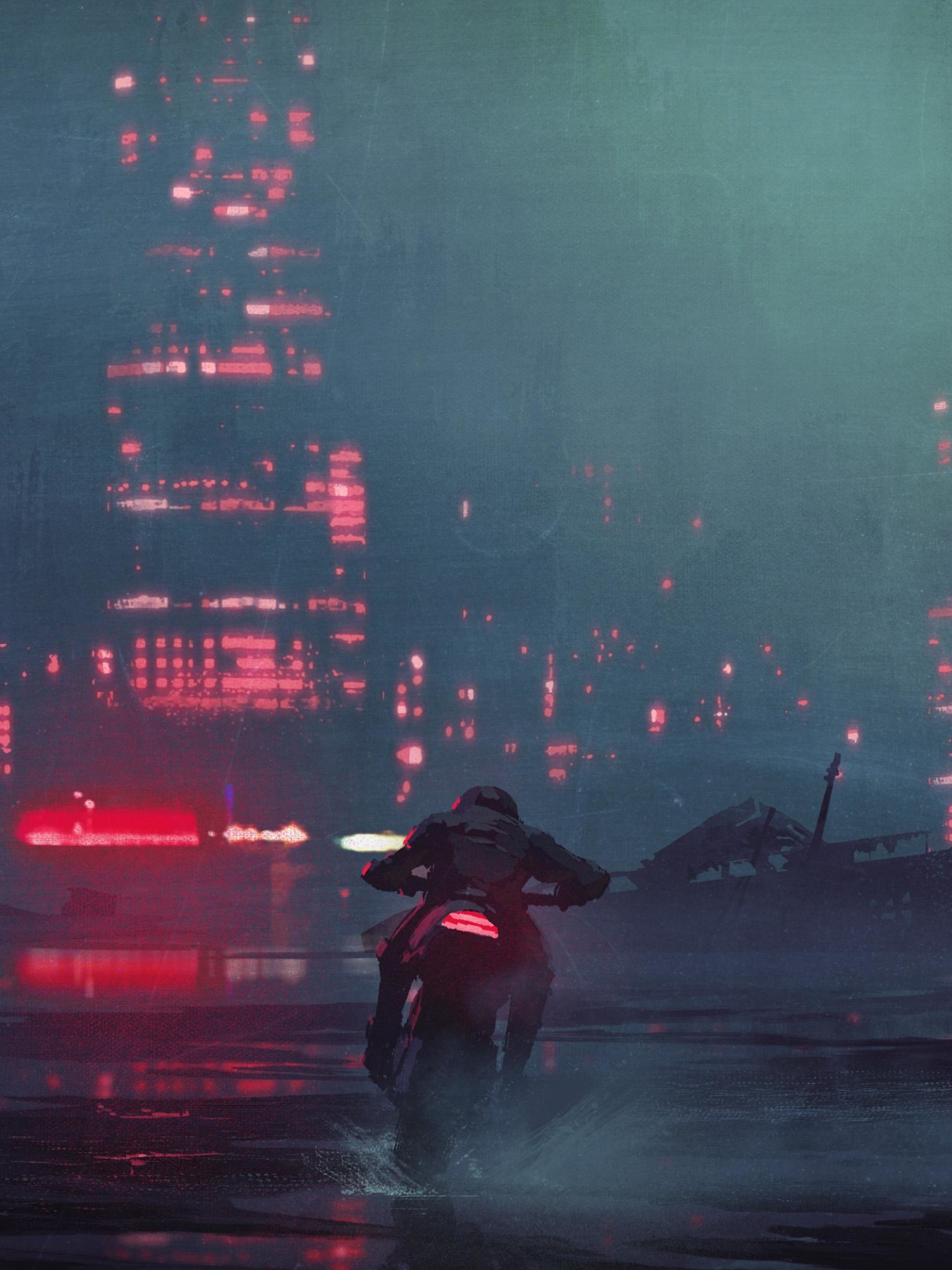 Download mobile wallpaper Night, City, Motorcycle, Sci Fi, Futuristic, Vehicle for free.