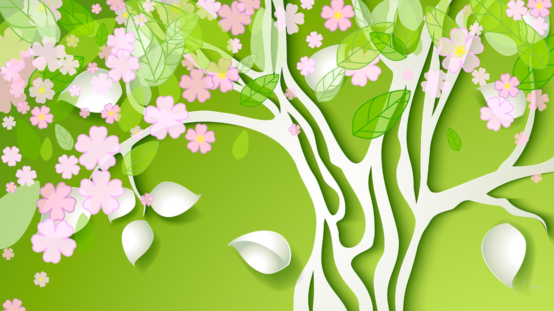 Скачати мобільні шпалери Квітка, Дерево, Весна, Художній, Листок, Рожева Квітка безкоштовно.