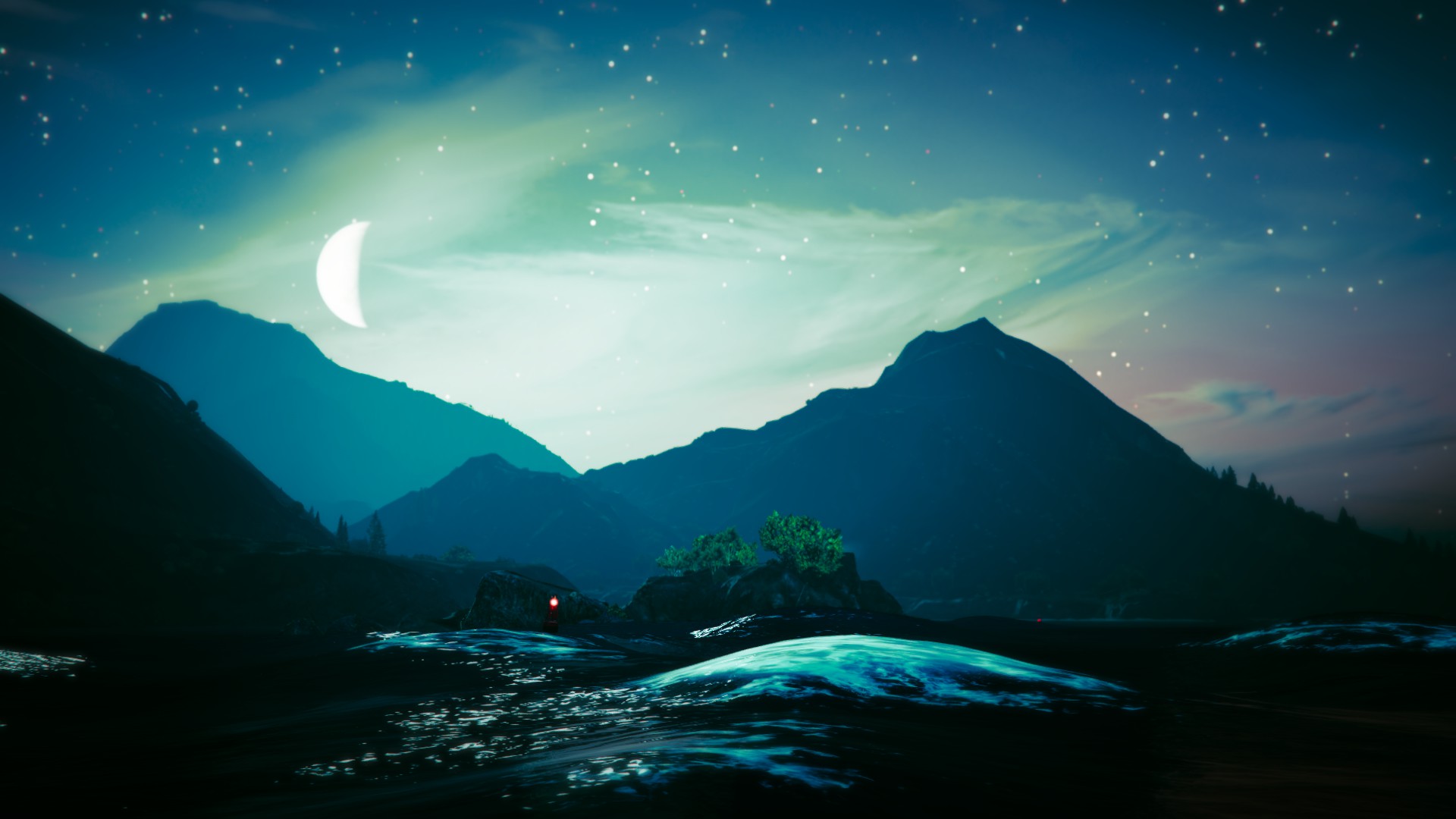 Download mobile wallpaper Sky, Stars, Night, Moon, Mountain, Video Game, Grand Theft Auto, Grand Theft Auto V for free.