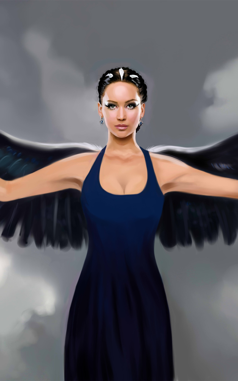 Download mobile wallpaper Wings, Angel, Movie, Blue Dress, Katniss Everdeen, The Hunger Games for free.