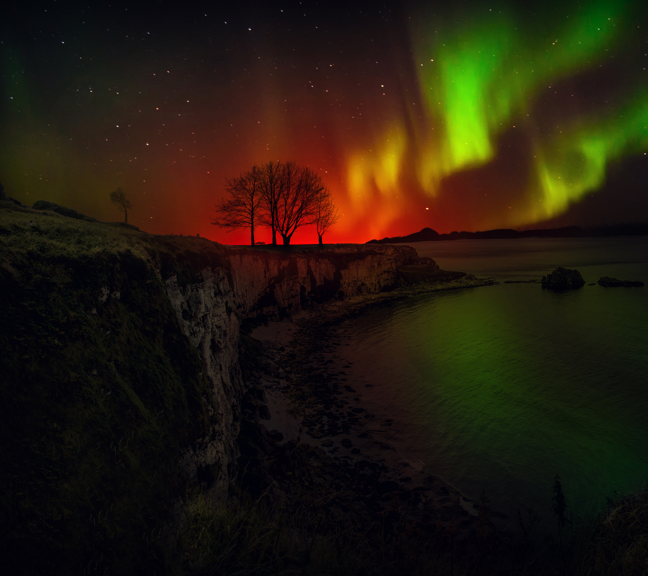 Free download wallpaper Nature, Sky, Night, Coast, Light, Earth, Aurora Borealis on your PC desktop