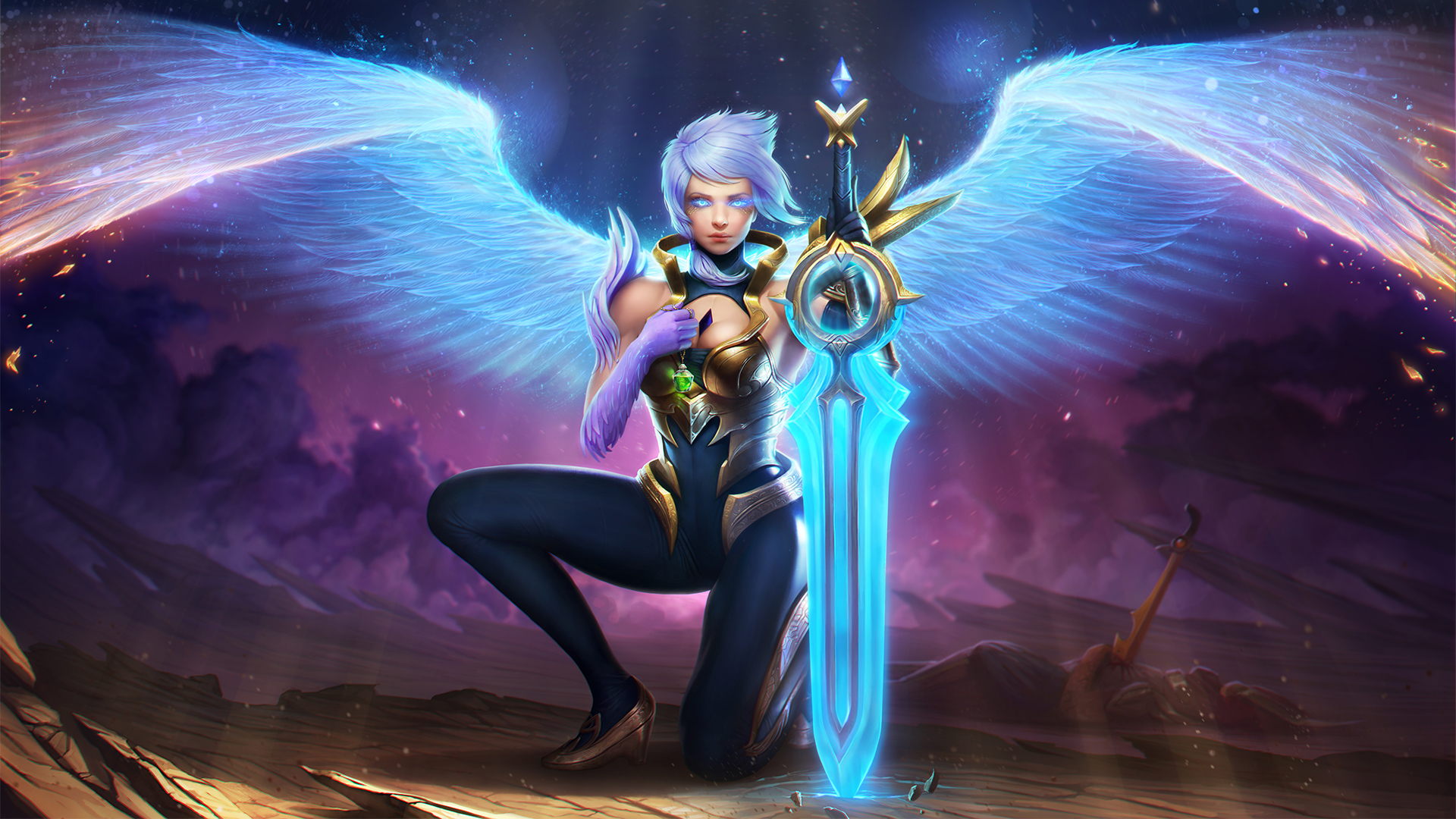 Free download wallpaper League Of Legends, Wings, Sword, Video Game, Short Hair, White Hair, Angel Warrior, Riven (League Of Legends) on your PC desktop