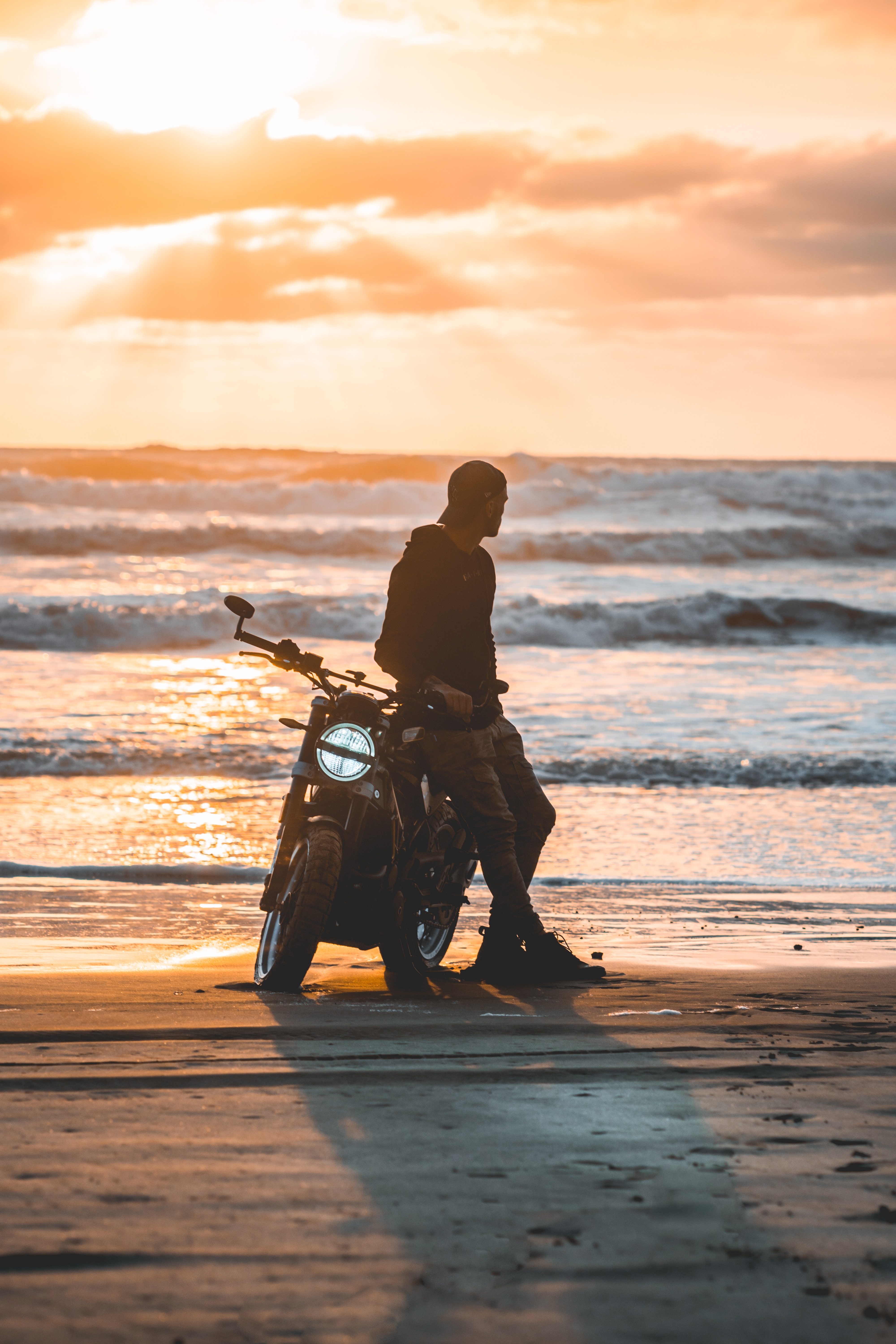 loneliness, motorcycle, motorcycles, motorcyclist, sunset, silhouette HD wallpaper